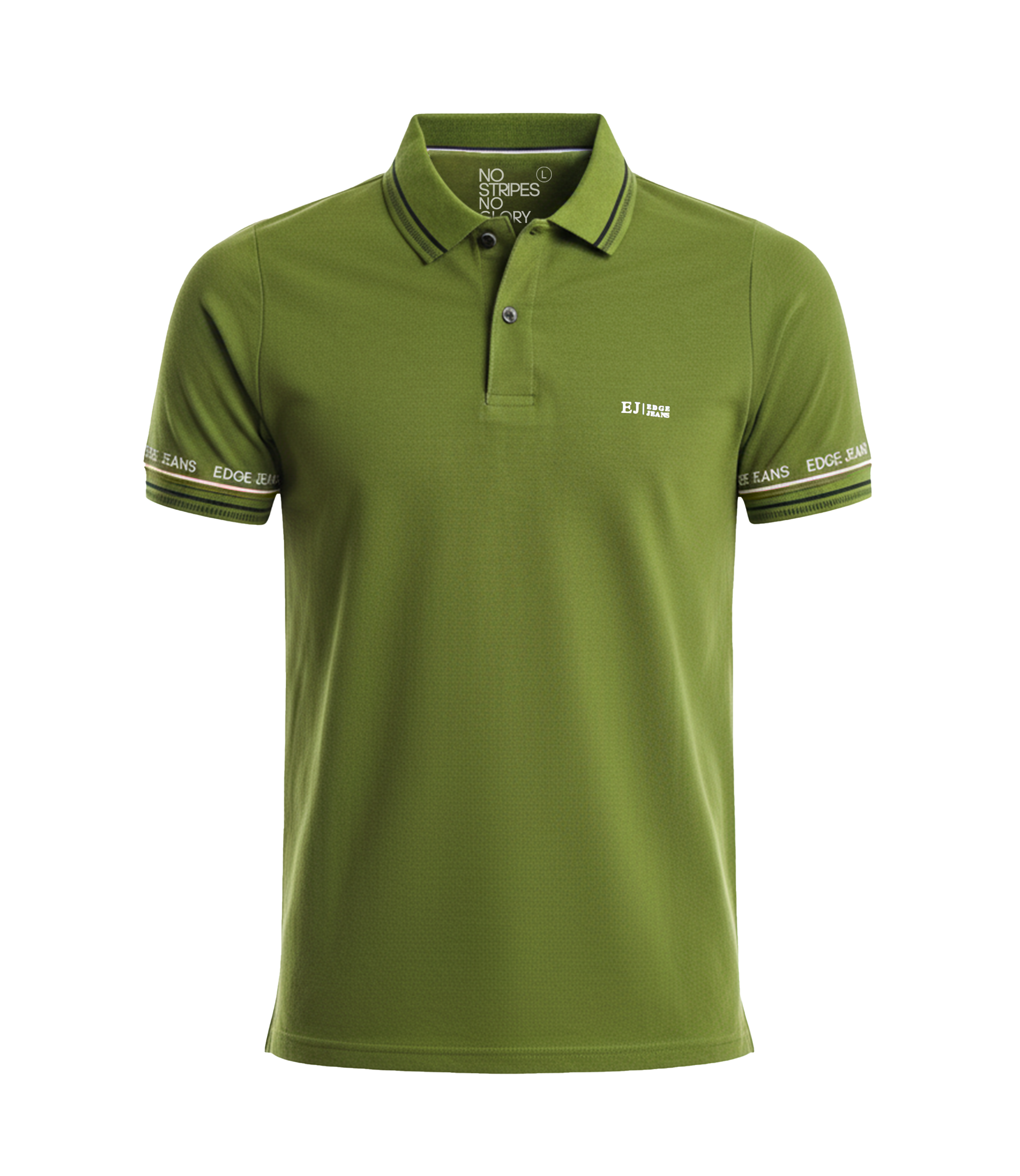 Green polo shirt with brand logo on a white background