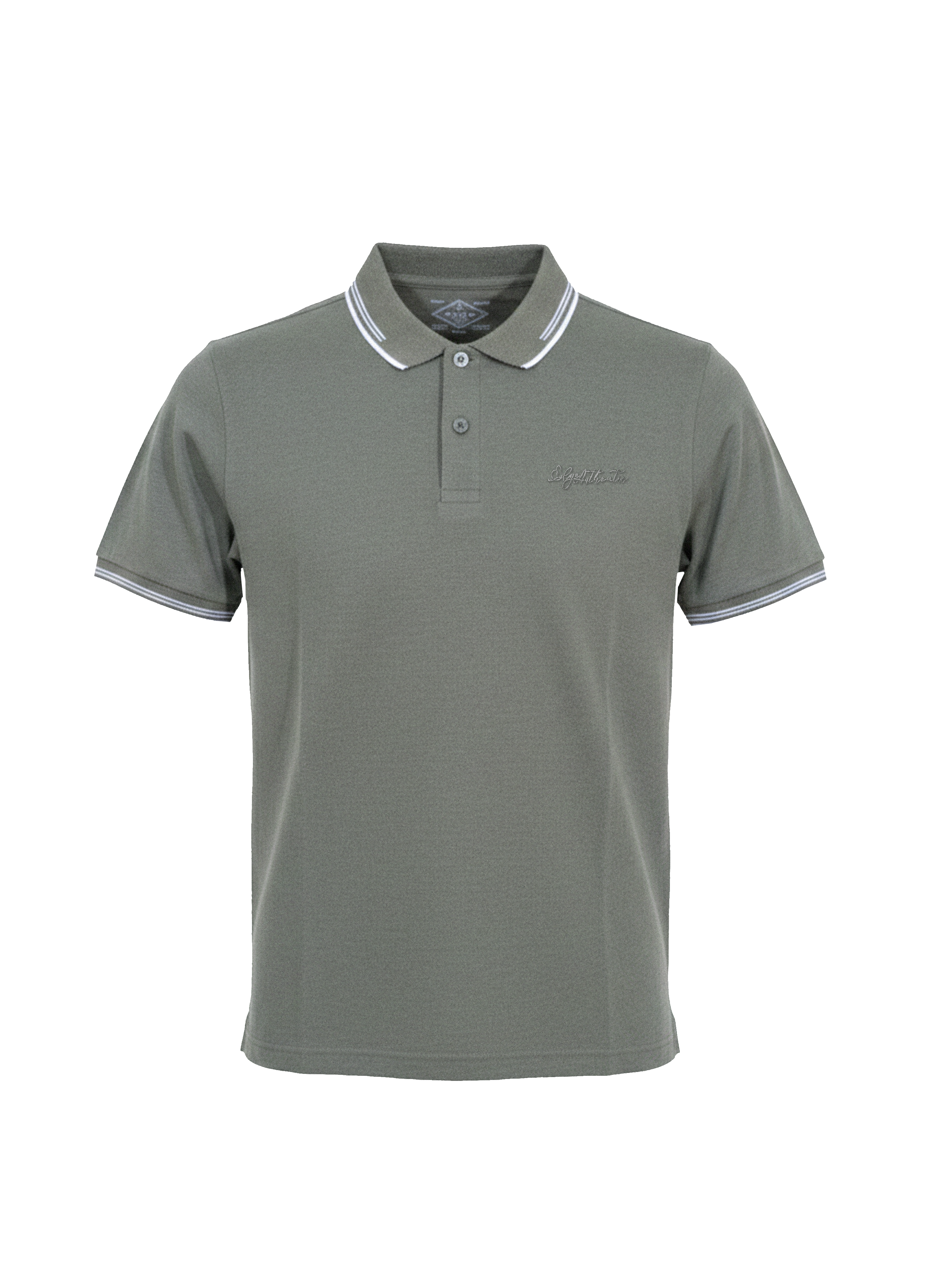 Gray polo shirt with white trim on a white background