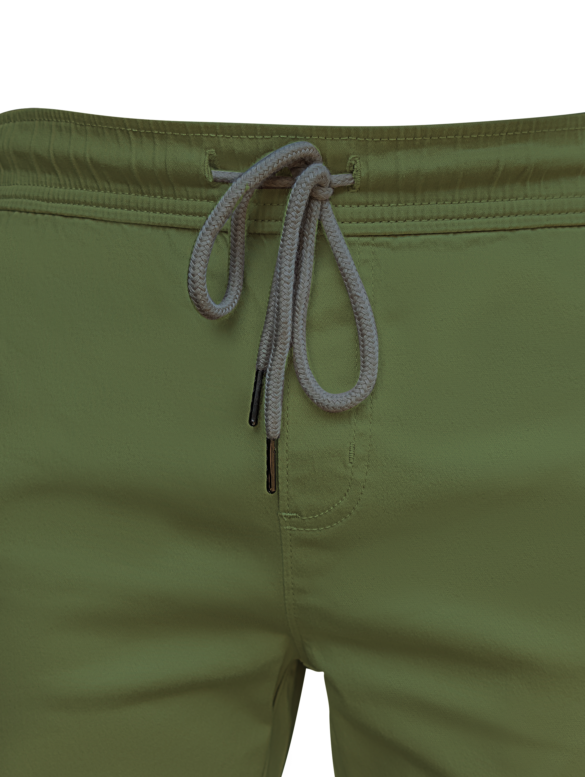 Green shorts with a drawstring on a white background