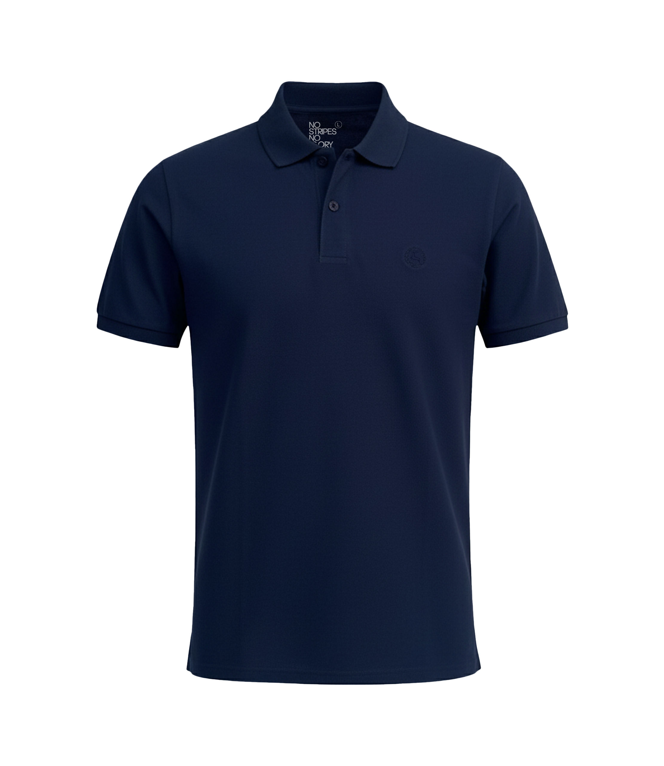 Navy blue polo shirt on a white background