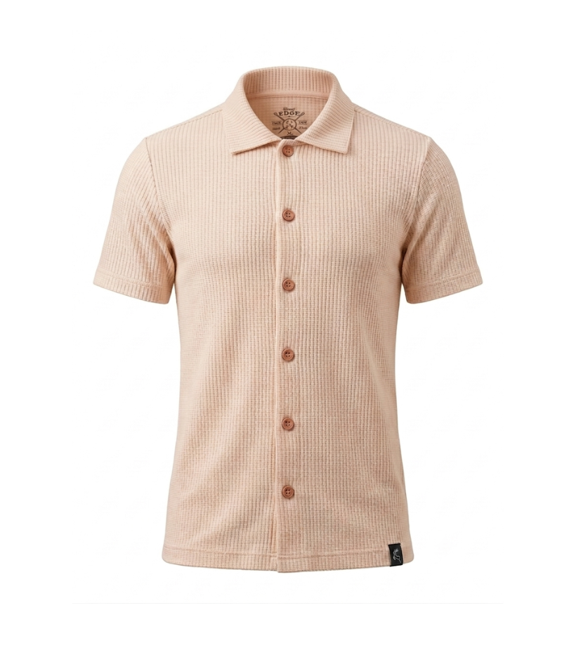 EDGE Cuban Collar Textured Solid Color Polo Shirt - 33793