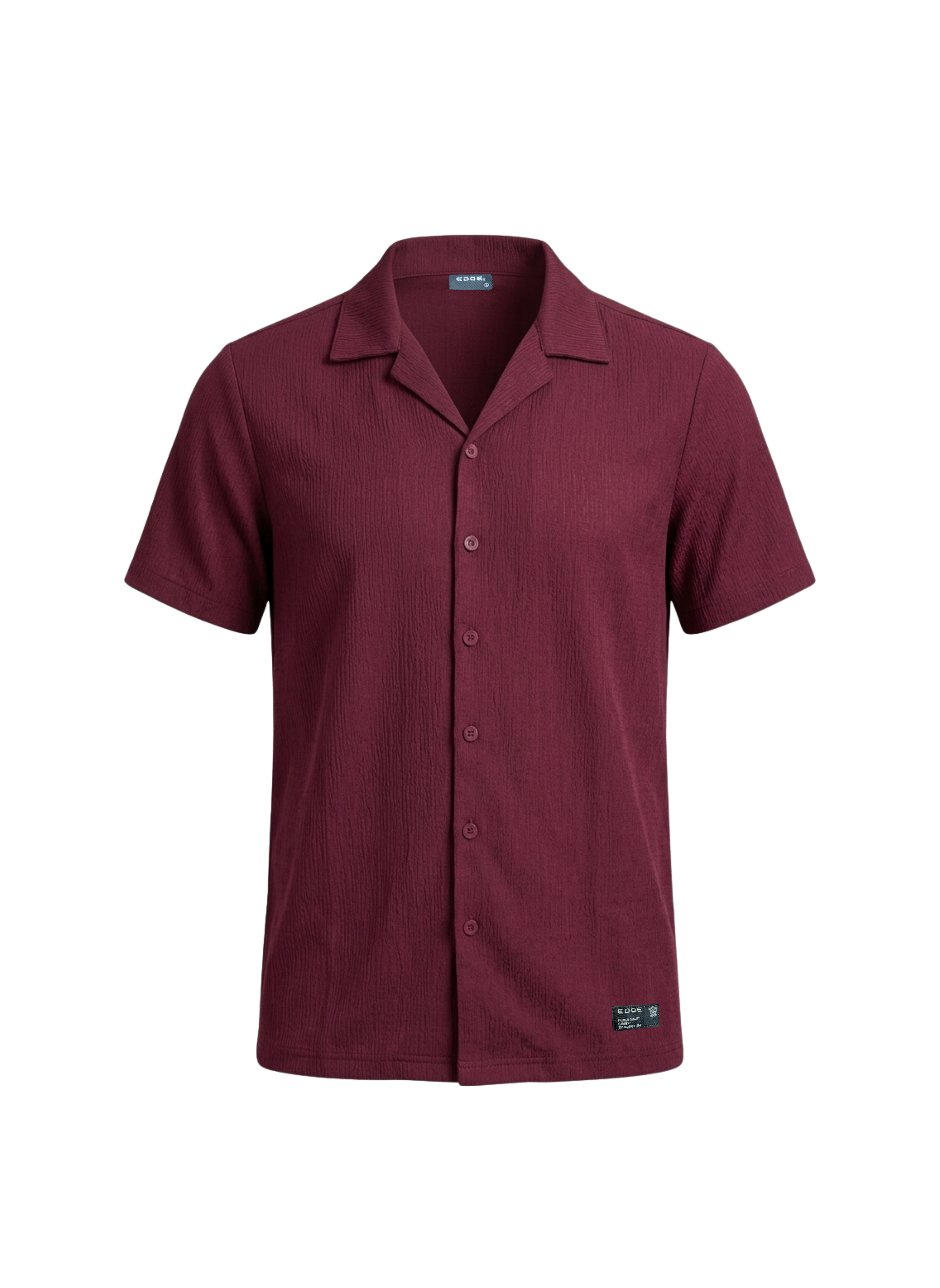 Maroon short-sleeve shirt on a white background