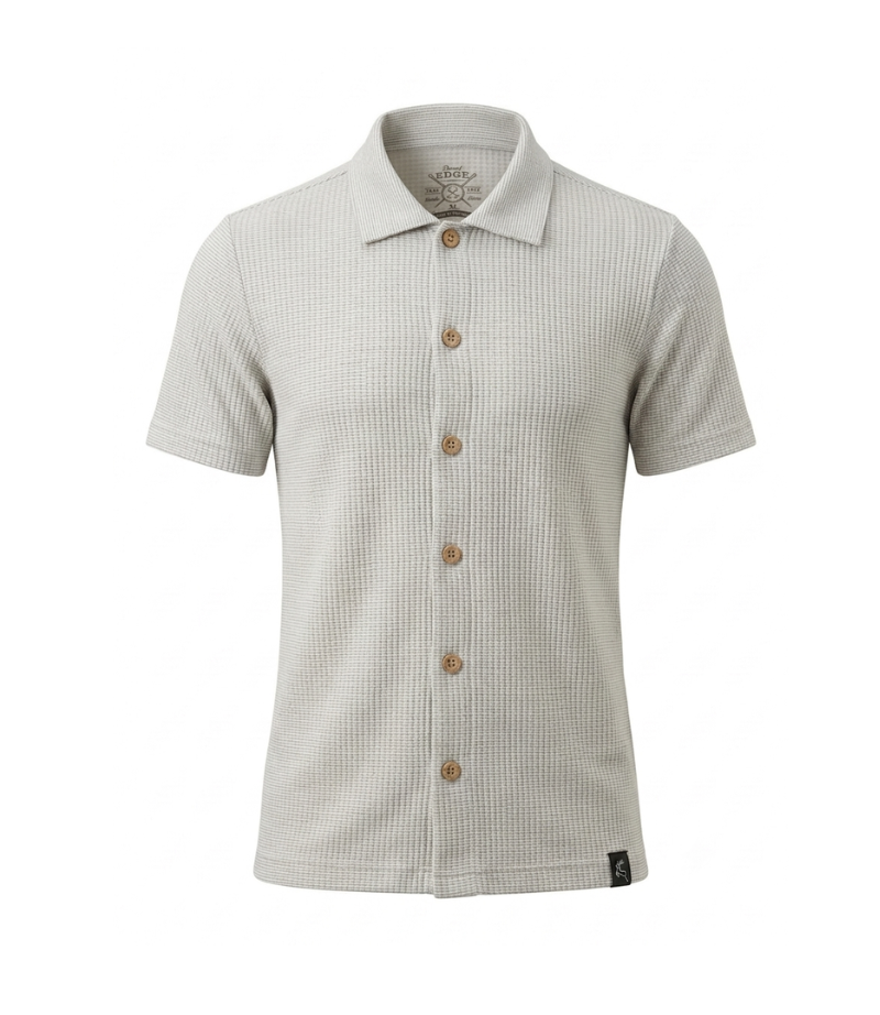 EDGE Cuban Collar Textured Solid Color Polo Shirt - 33793