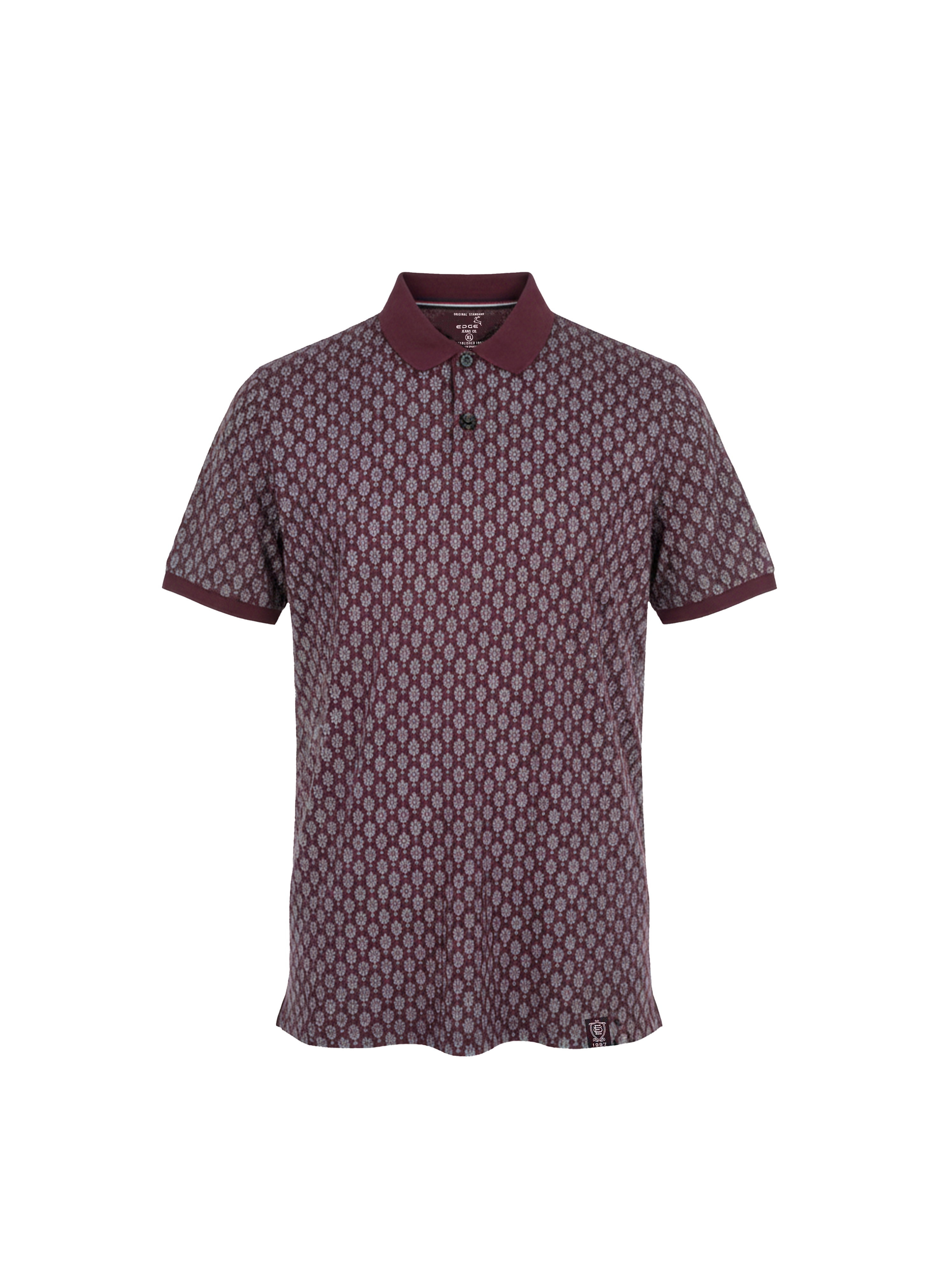 Patterned polo shirt on a white background