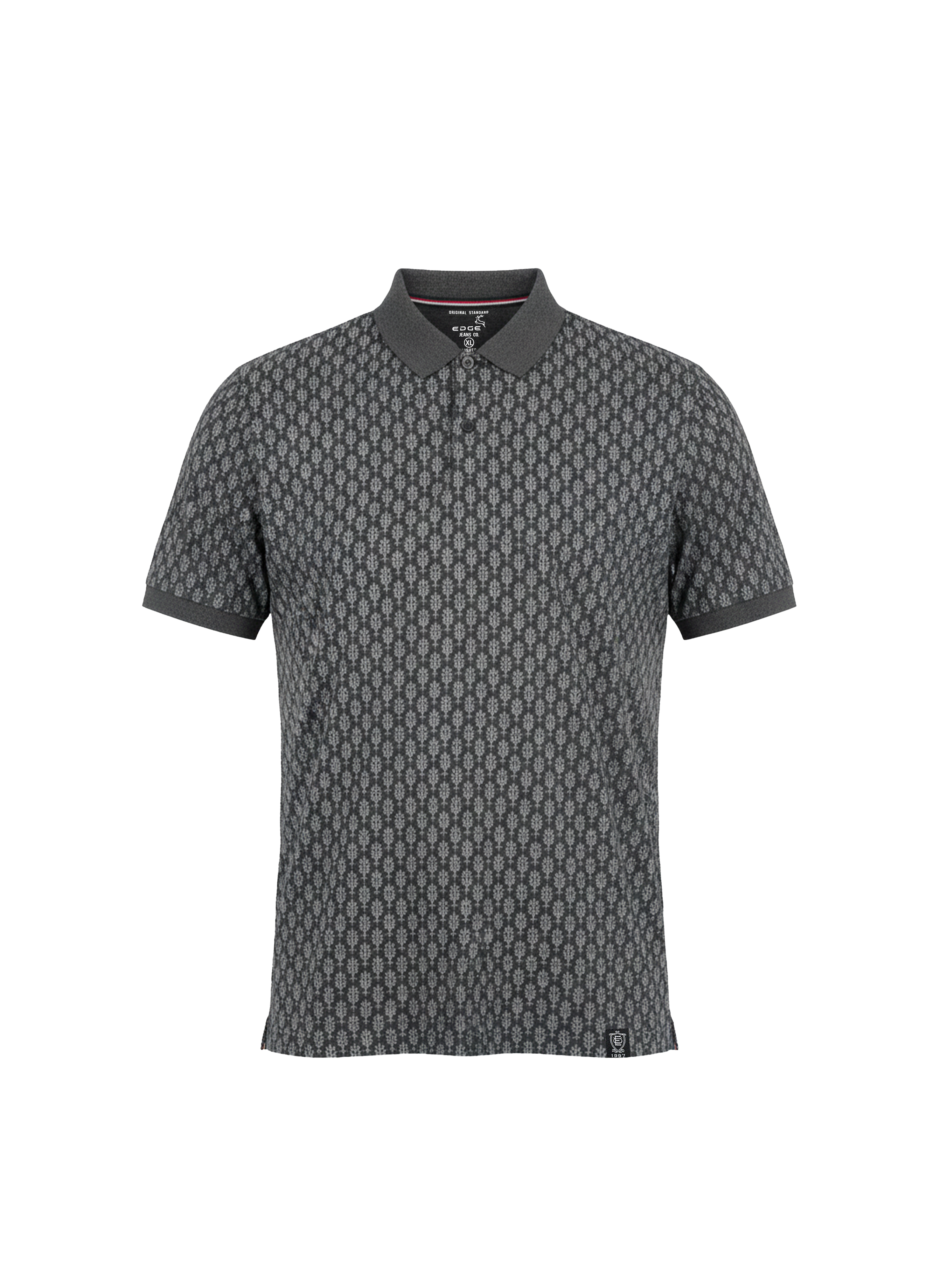 Gray patterned polo shirt on a white background