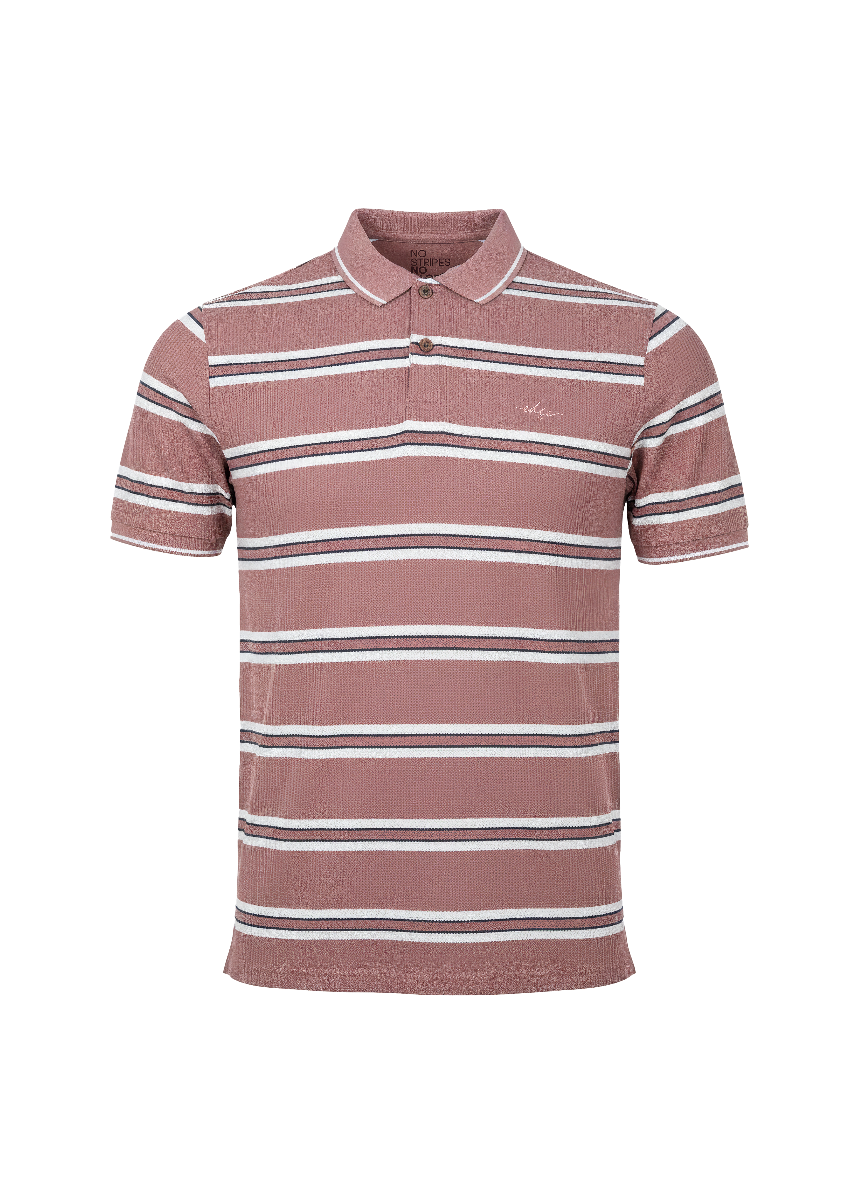 Striped polo shirt with a brand logo on a white background