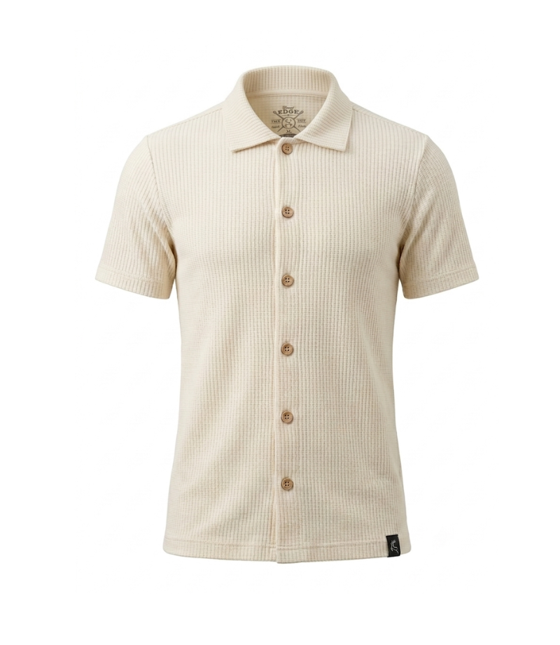 EDGE Cuban Collar Textured Solid Color Polo Shirt - 33793