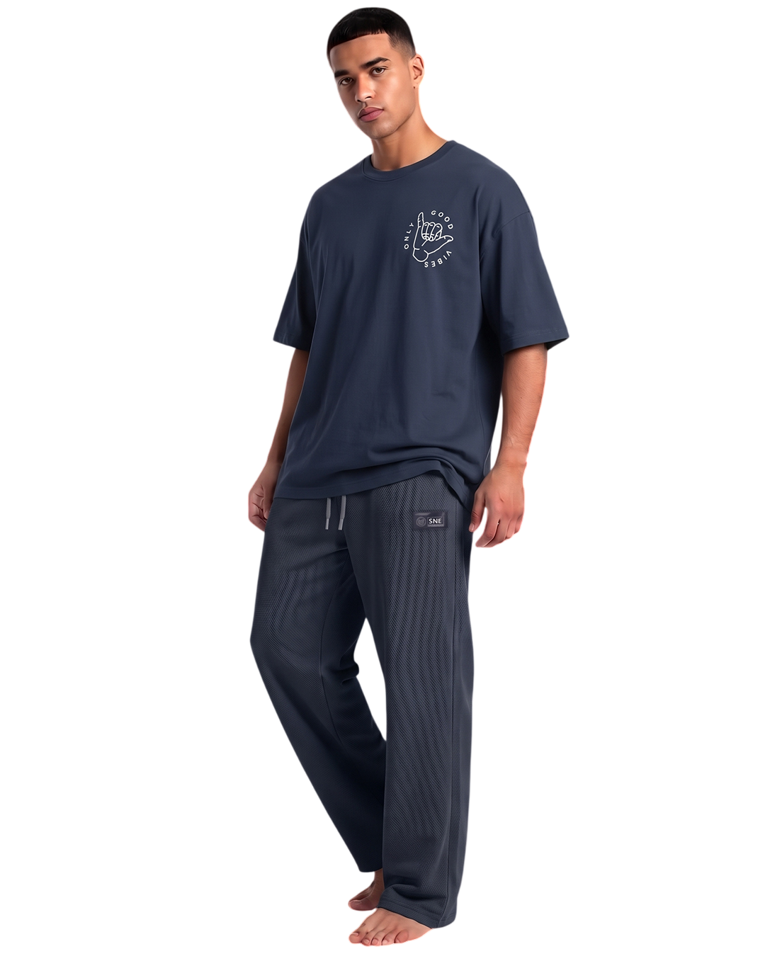 Edge Textured Men's Relax-fit Navy Blue Sweatpants - 53942