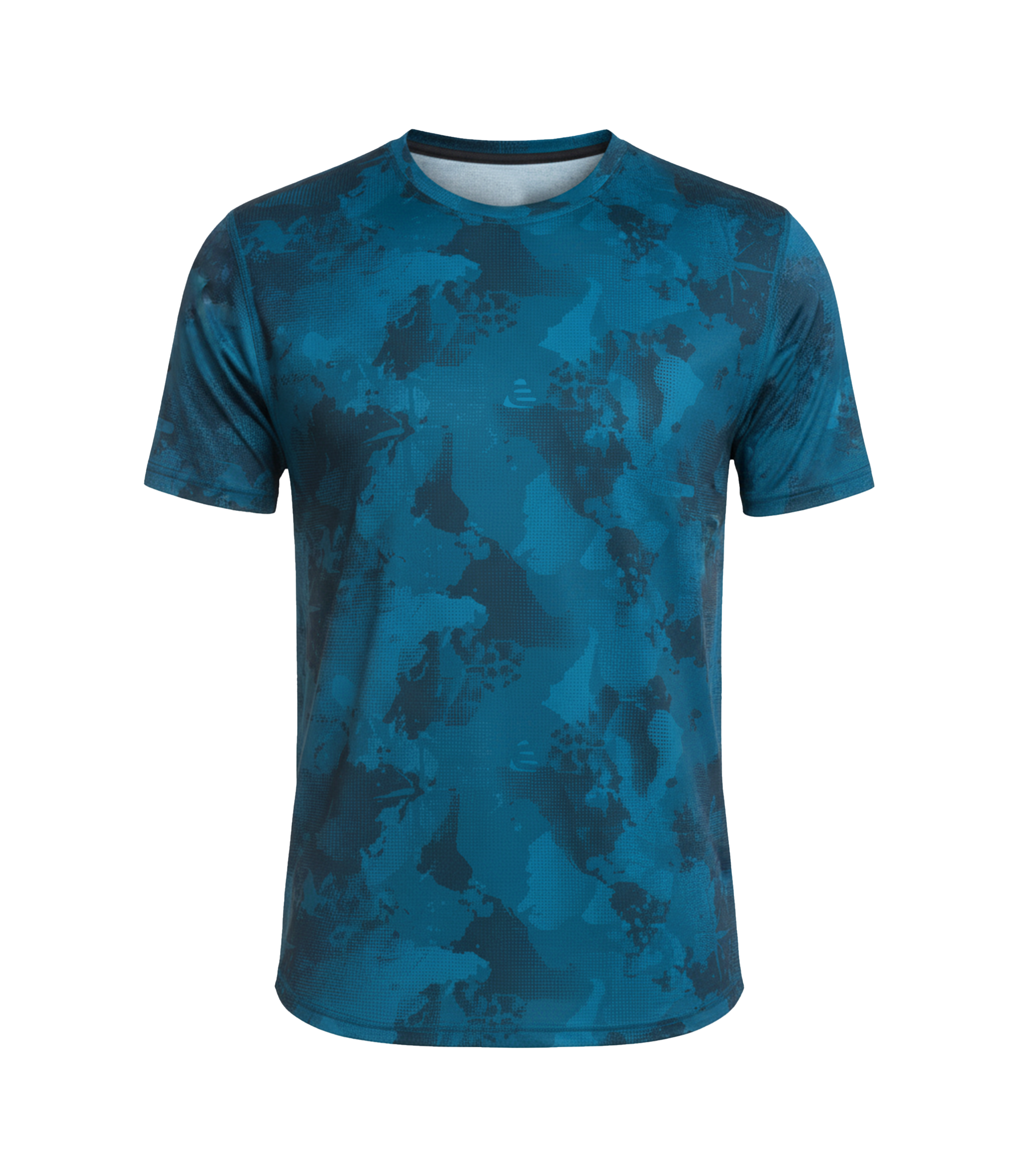 Blue camouflage t-shirt on a white background