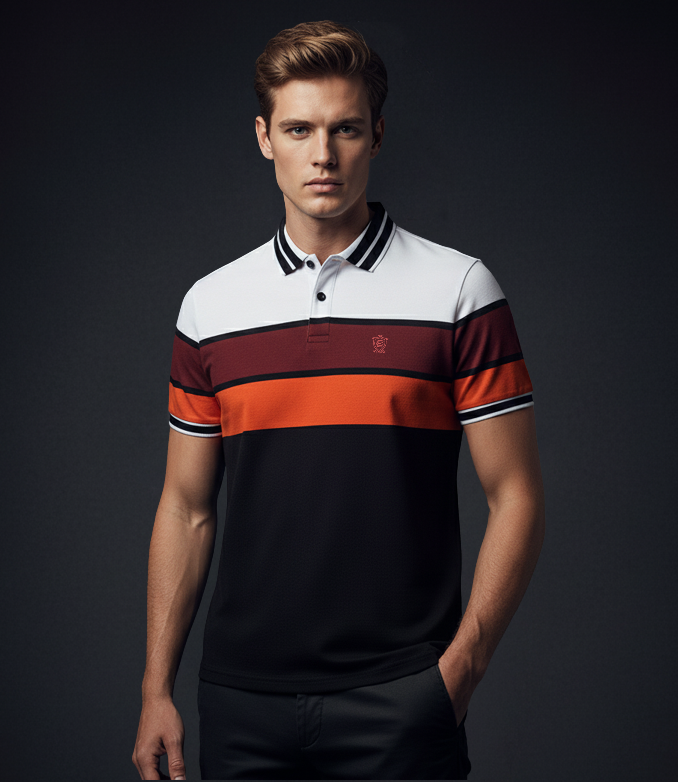 EDGE Double Tipping Collar Men’s Stripe Polo Shirt - 52598