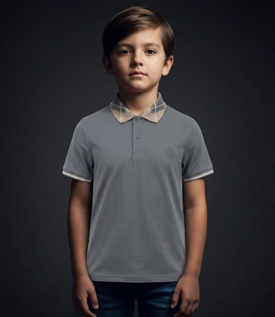 EDGE Jacquard Collar Kids Solid Color Polo Shirt - 33815