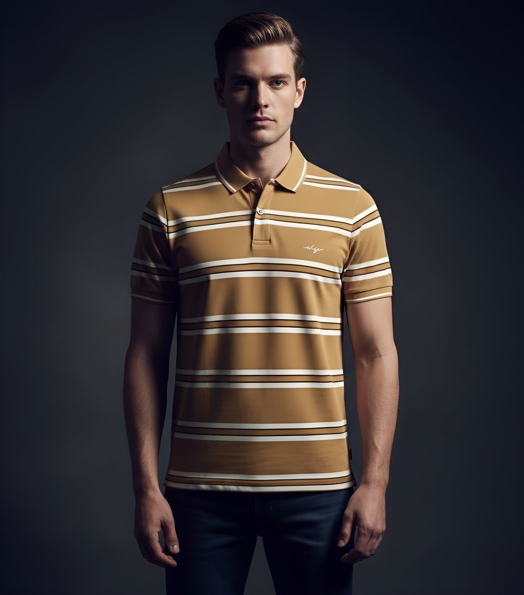 EDGE Tipping Collar Men’s Stripe Polo Shirt - 52724