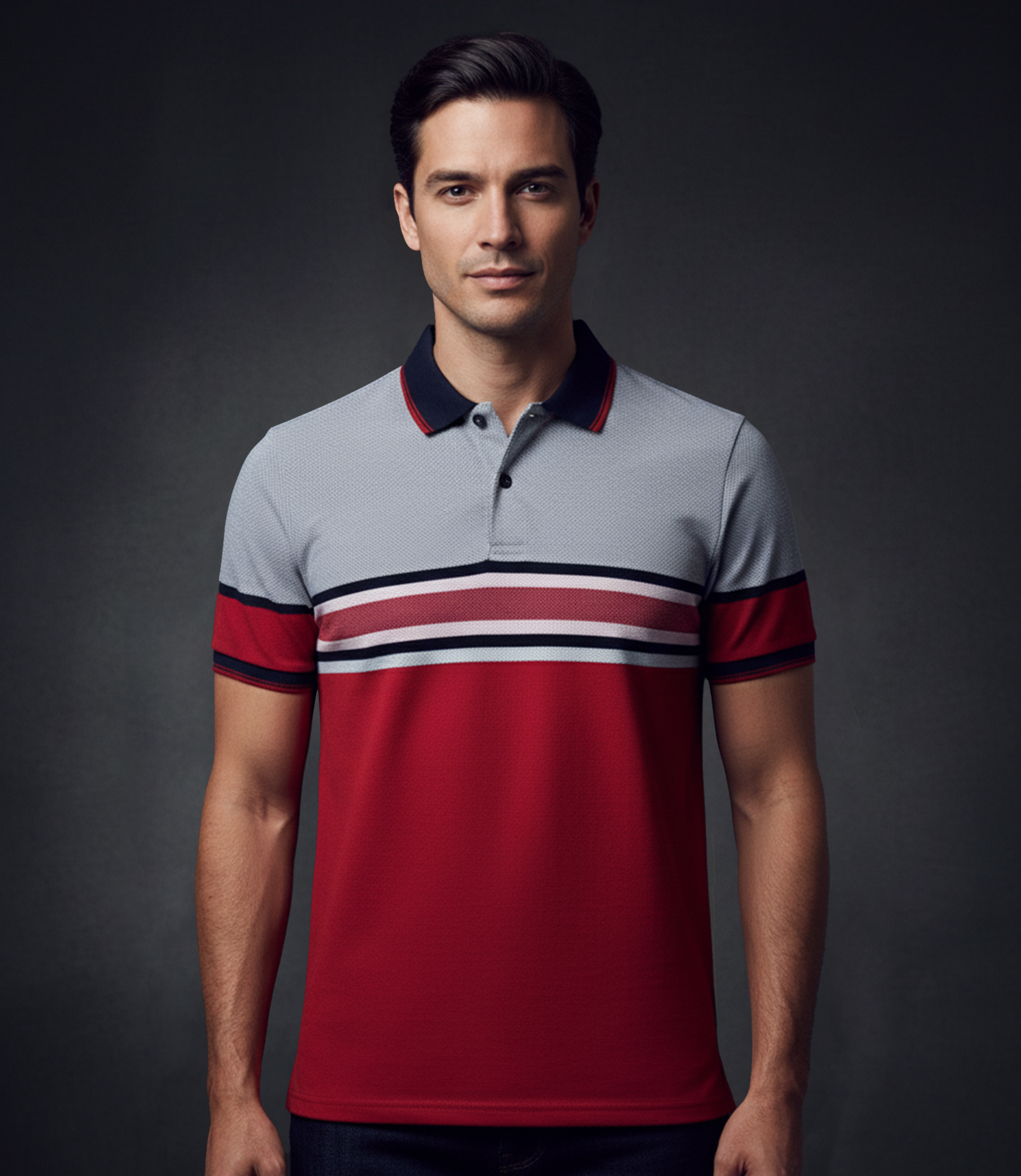 EDGE Tipping Collar Men’s Stripe Polo Shirt - 52769
