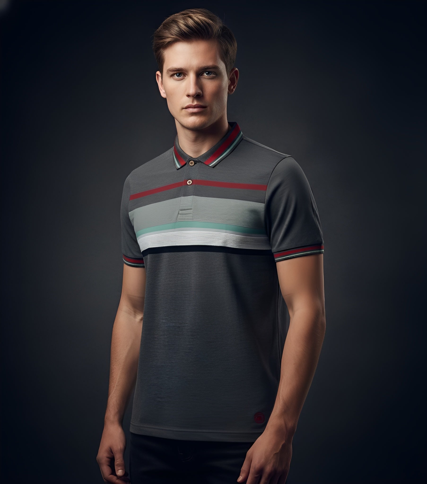 EDGE Double Tipping Collar Men’s Stripe Polo Shirt - 52768