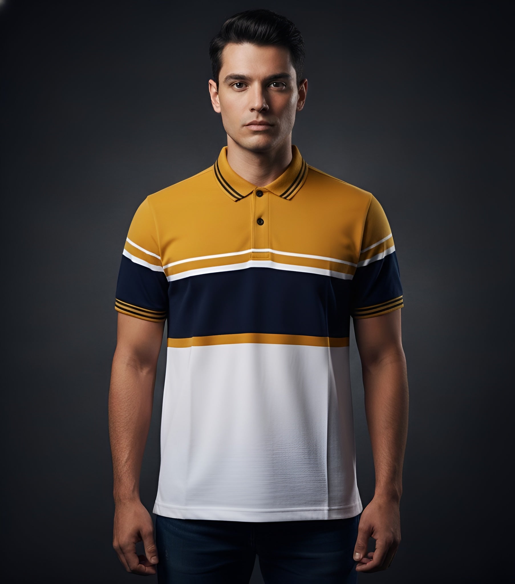 EDGE Double Tipping Collar Men’s Color Blocked Polo Shirt - 52845