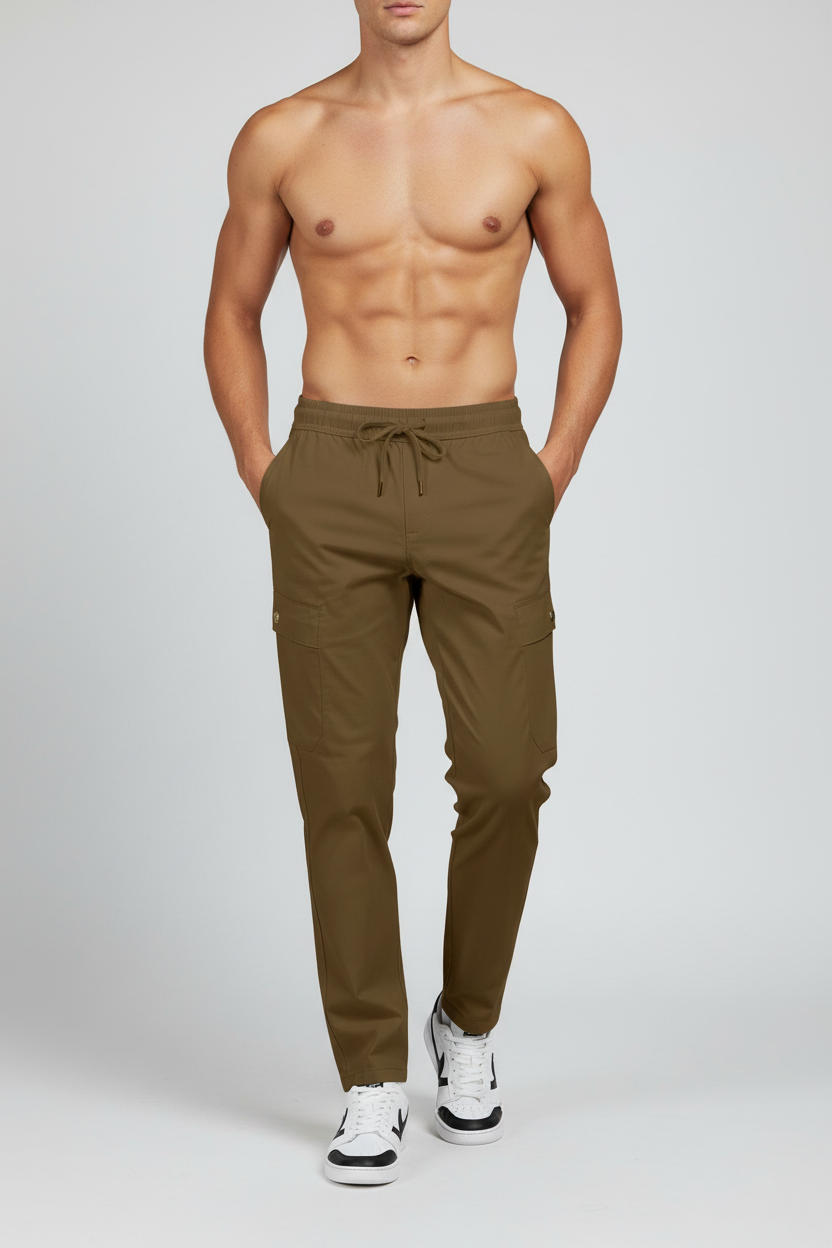 Man wearing brown pants on a white background