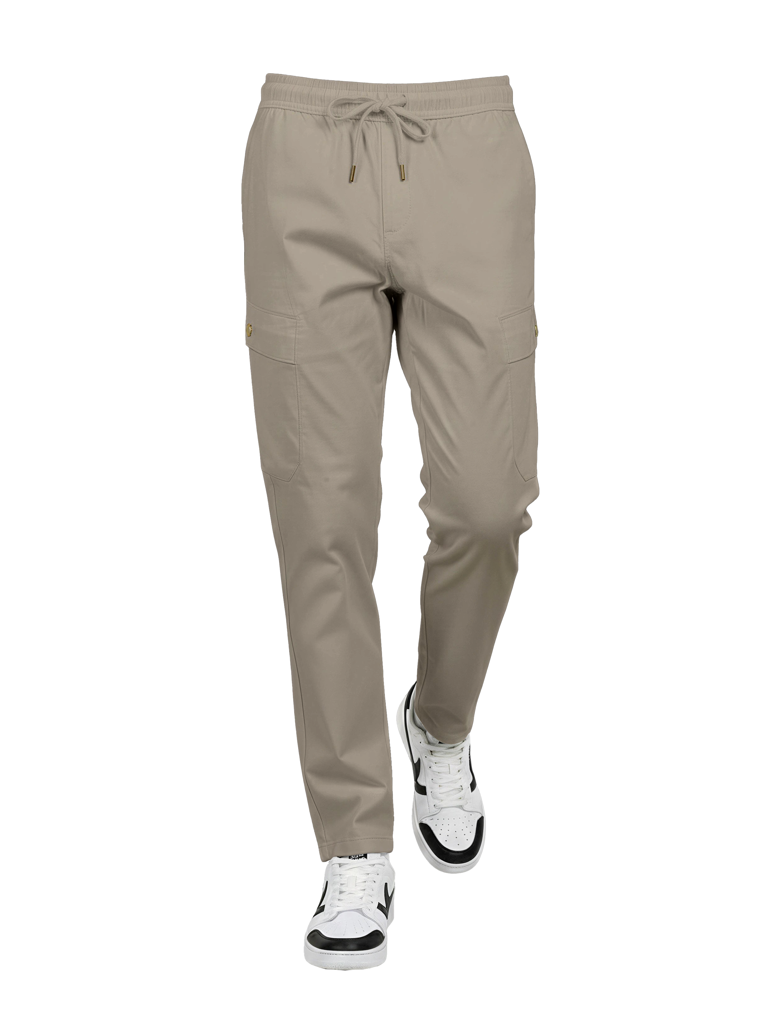 Beige Cargo Pants worn by a person on a white background