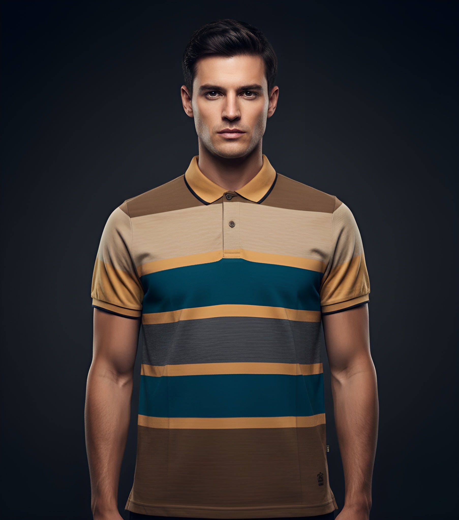 EDGE Double Tipping Collar Men’s Stripe Polo Shirt - 52759