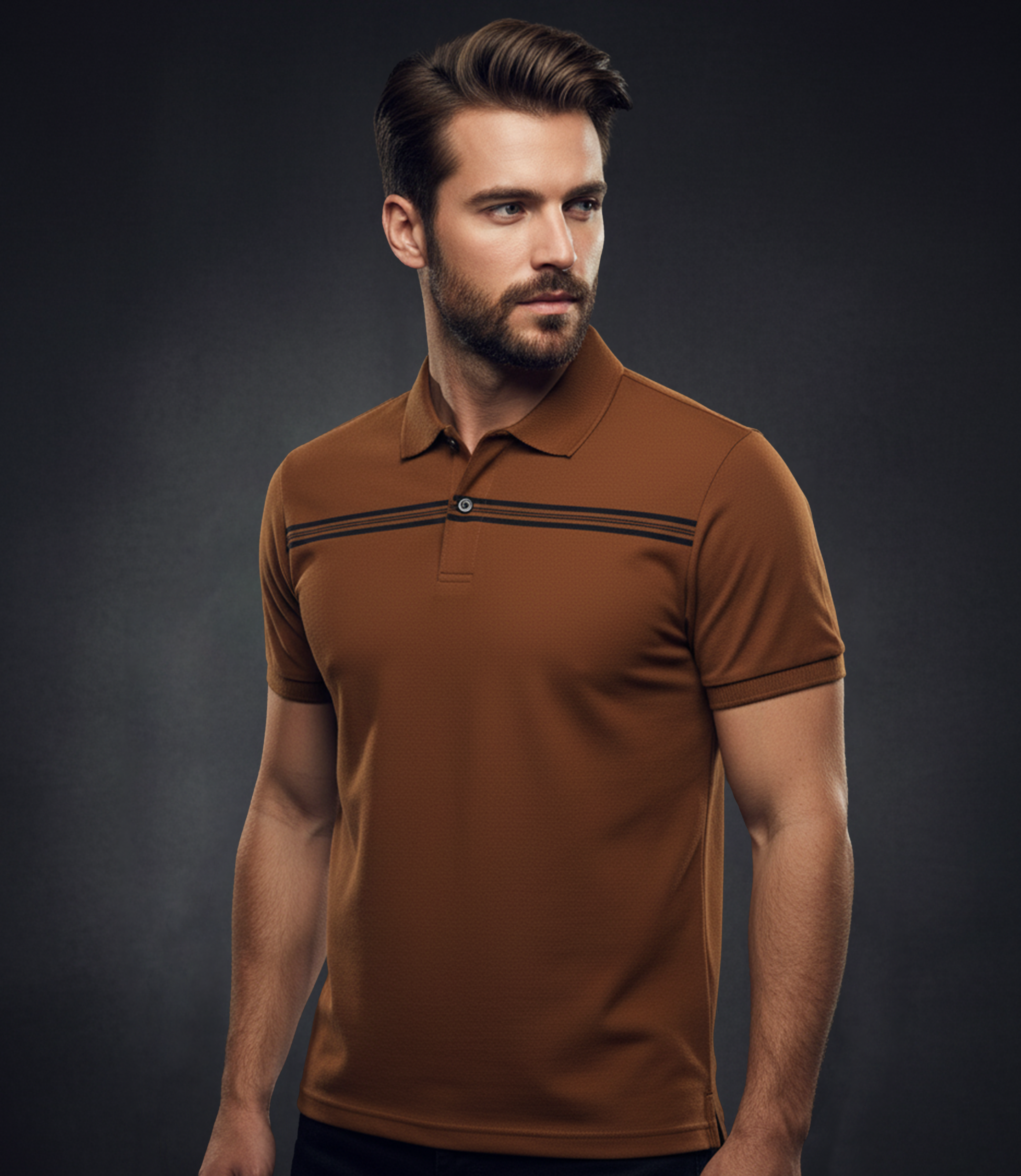 EDGE Jacquard Collar Men’s Stripe Polo Shirt - 52820