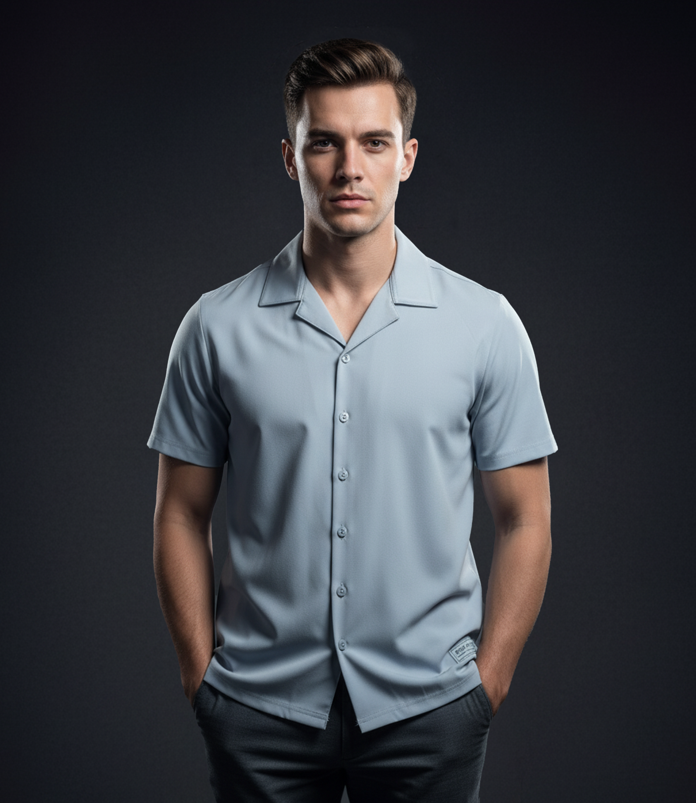 EDGE Men's Solid Color Soft Skin Cuban Collar Shirt - 53631