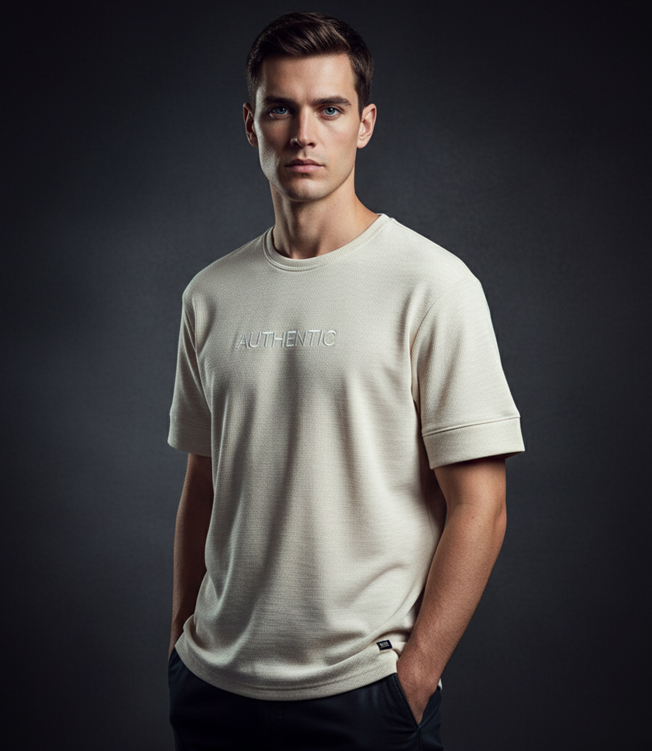 EDGE Crew Neck Men’s Textured Fabric Oversize T-Shirt - 53303