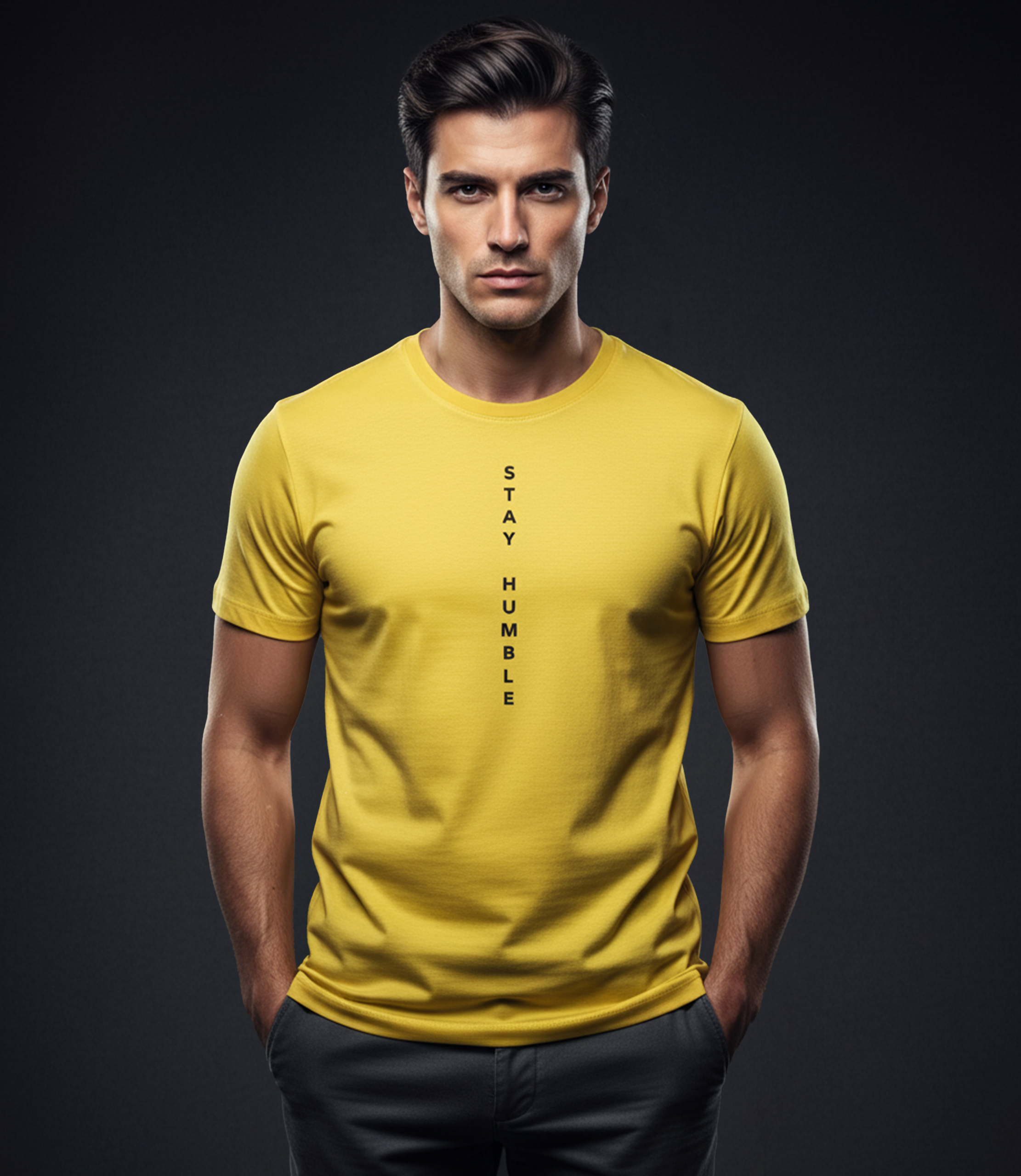EDGE Crew Neck Men’s Solid Color Printed T-Shirt - 52693