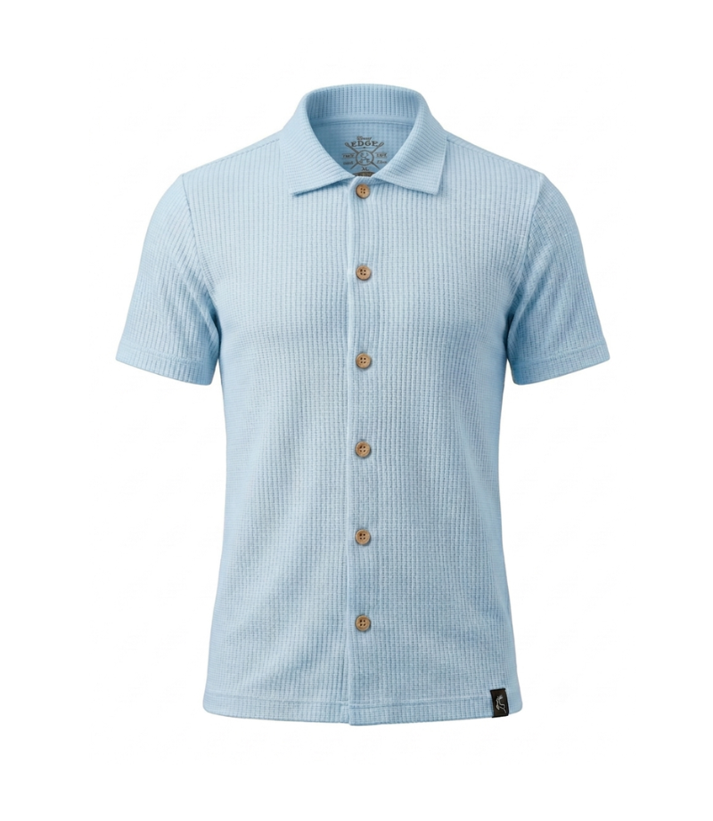 EDGE Cuban Collar Textured Solid Color Polo Shirt - 33793