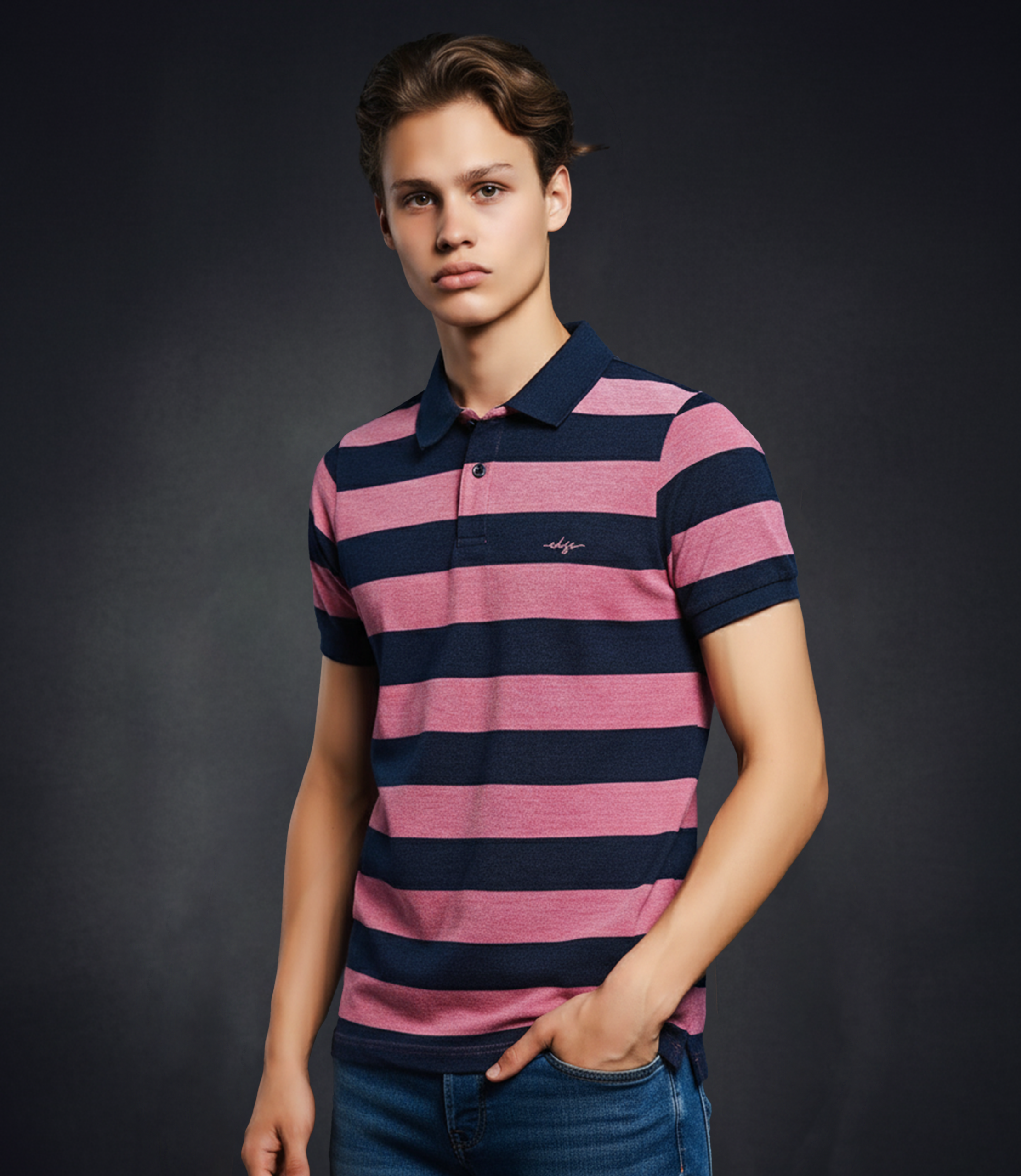 EDGE Solid Collar Men’s Bold Stripe Polo Shirt - 52688