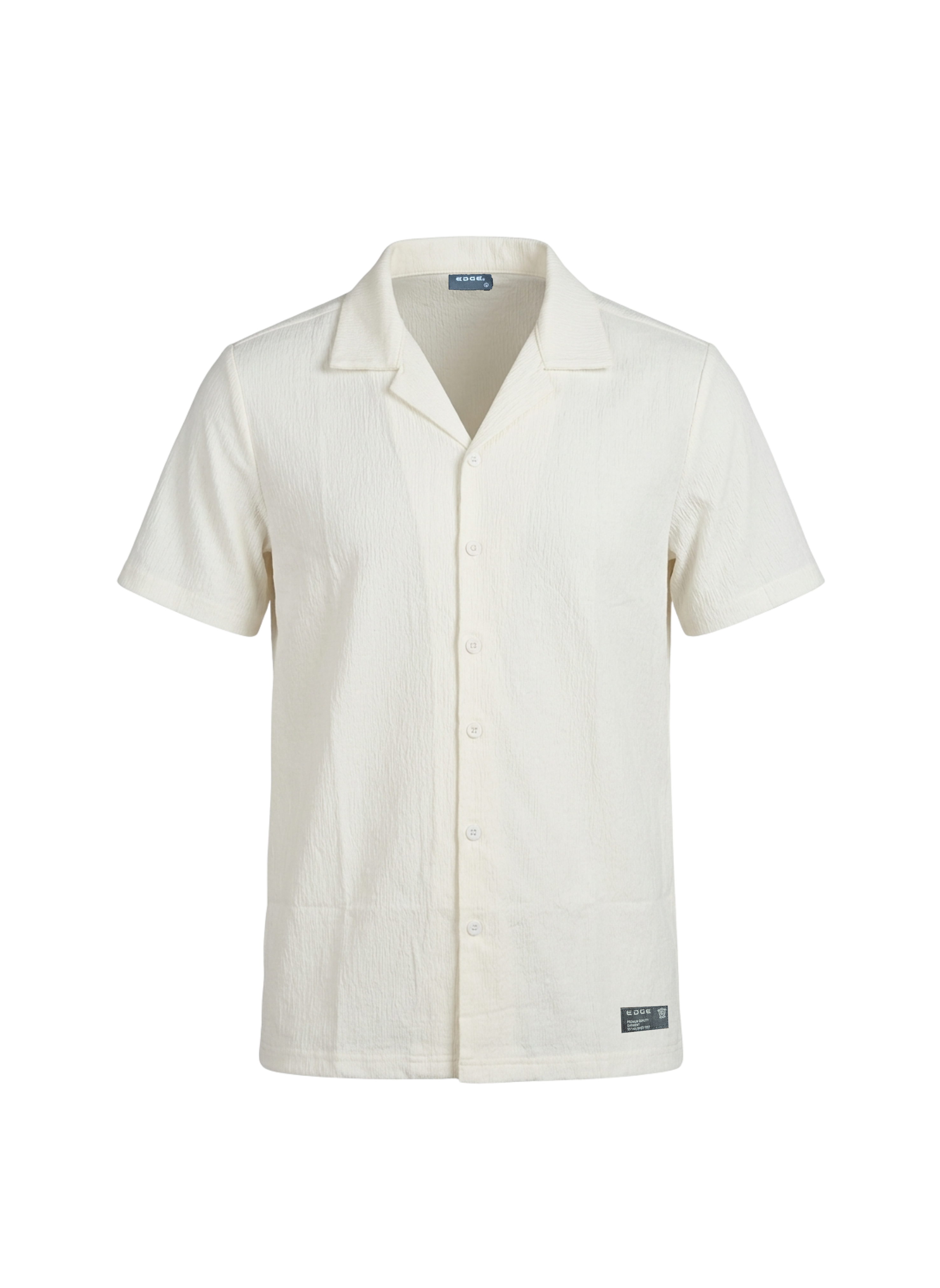 White short-sleeve shirt with collar on a white background