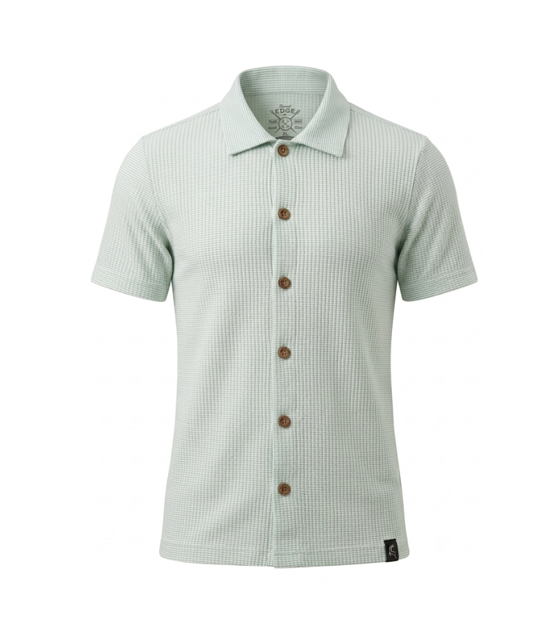 EDGE Cuban Collar Textured Solid Color Polo Shirt - 33793