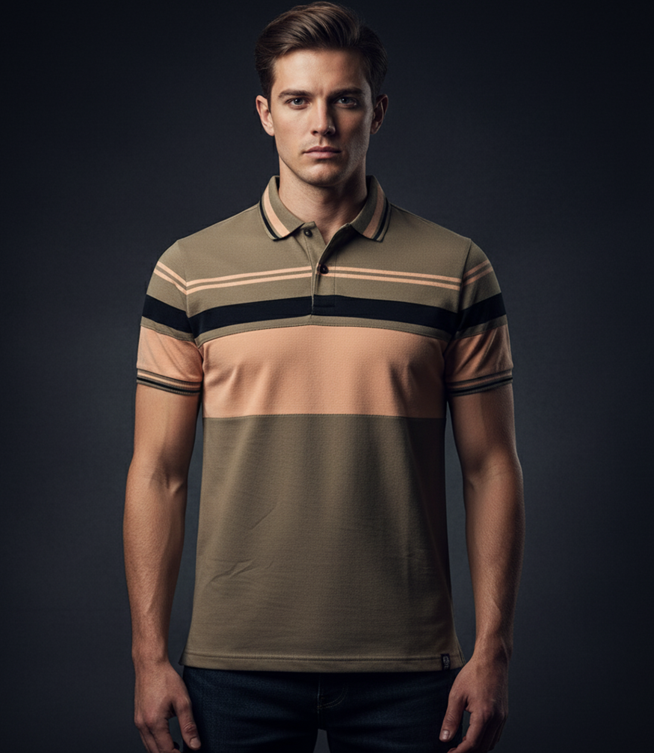EDGE Double Tipping Collar Men’s Stripe Polo Shirt - 52595