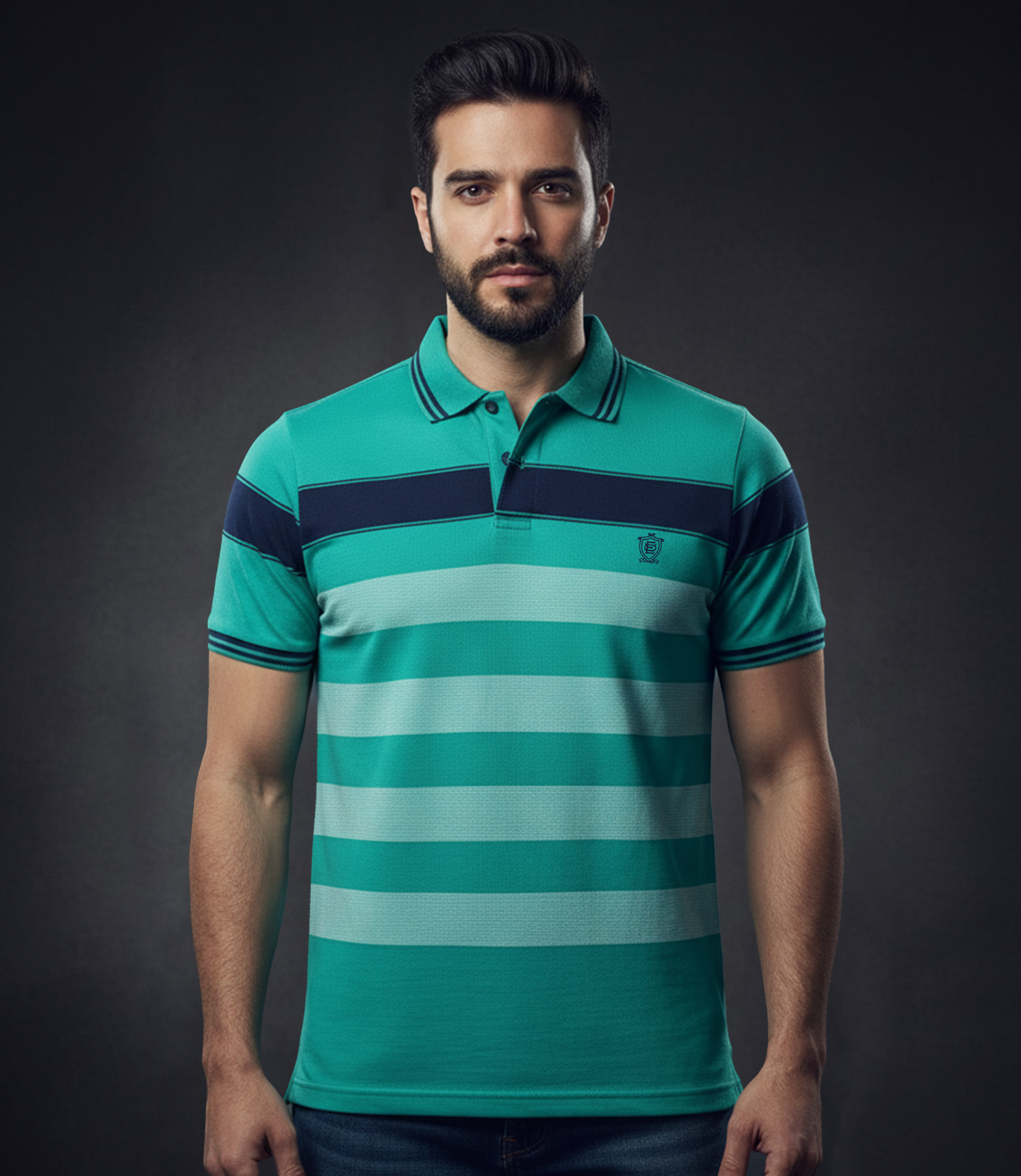 Edge Men's Double Tipping Collar Stripe Polo shirt - 52482