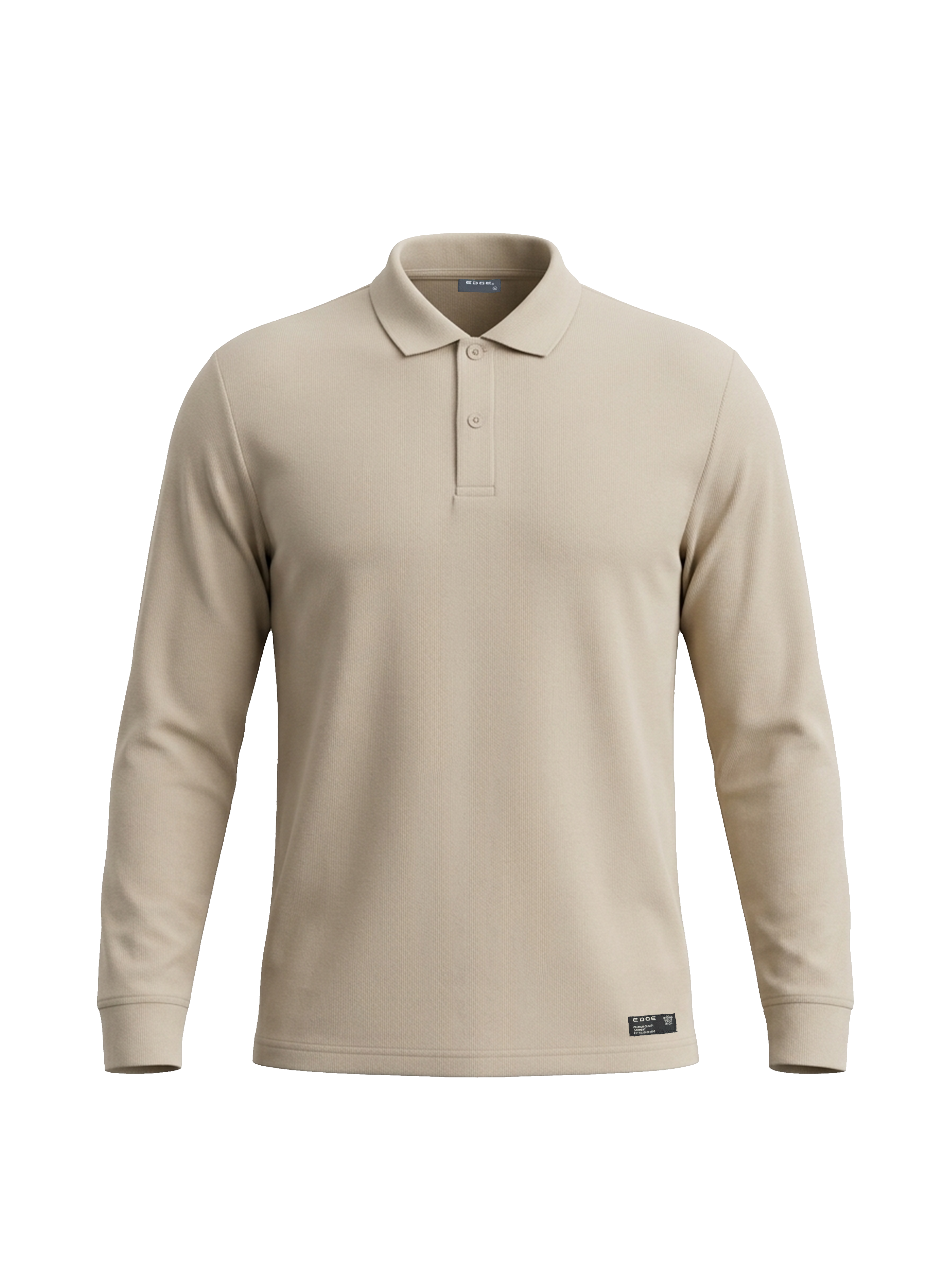 Beige long-sleeve polo shirt on a white background