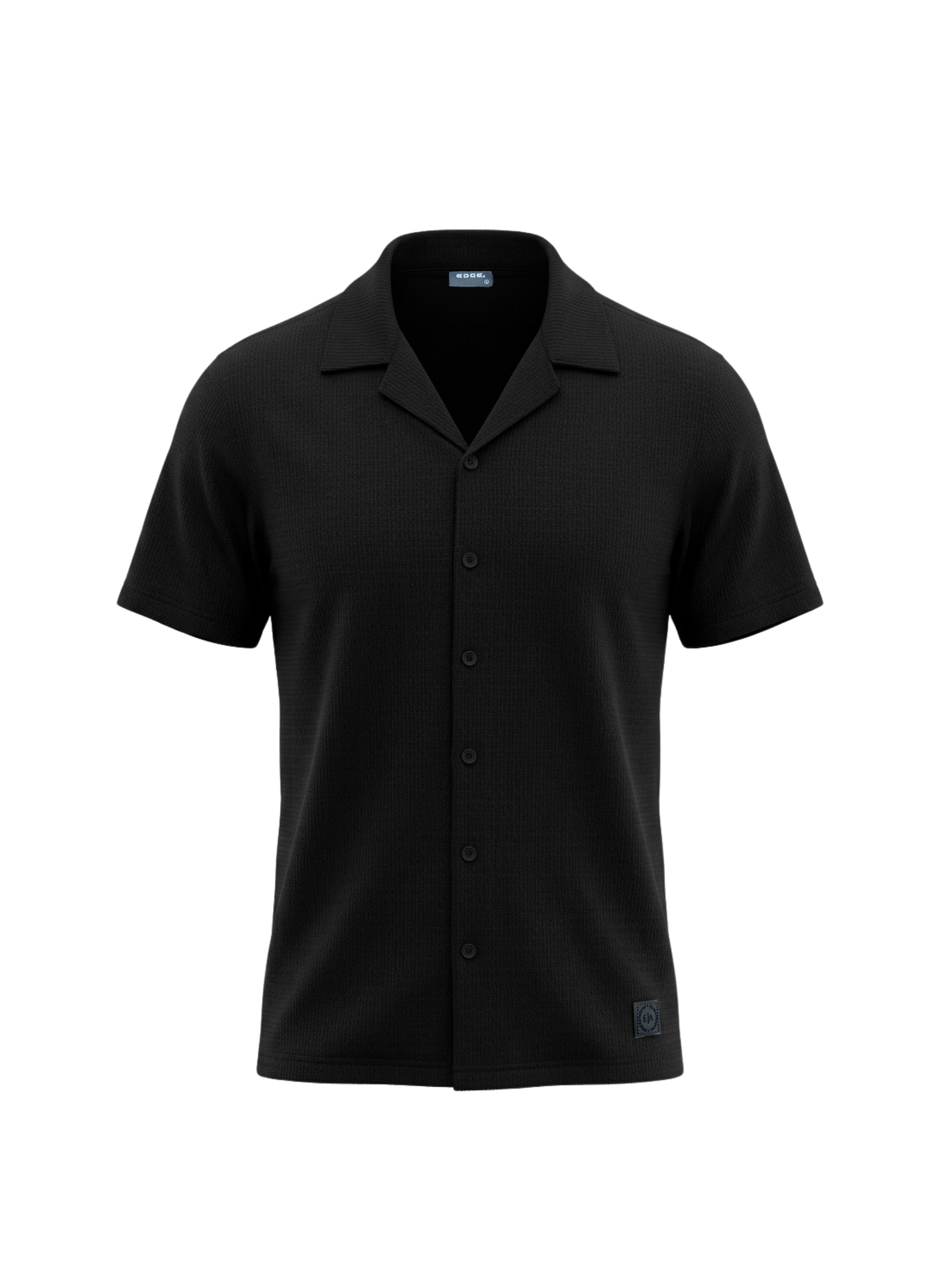Black short-sleeve shirt on a white background