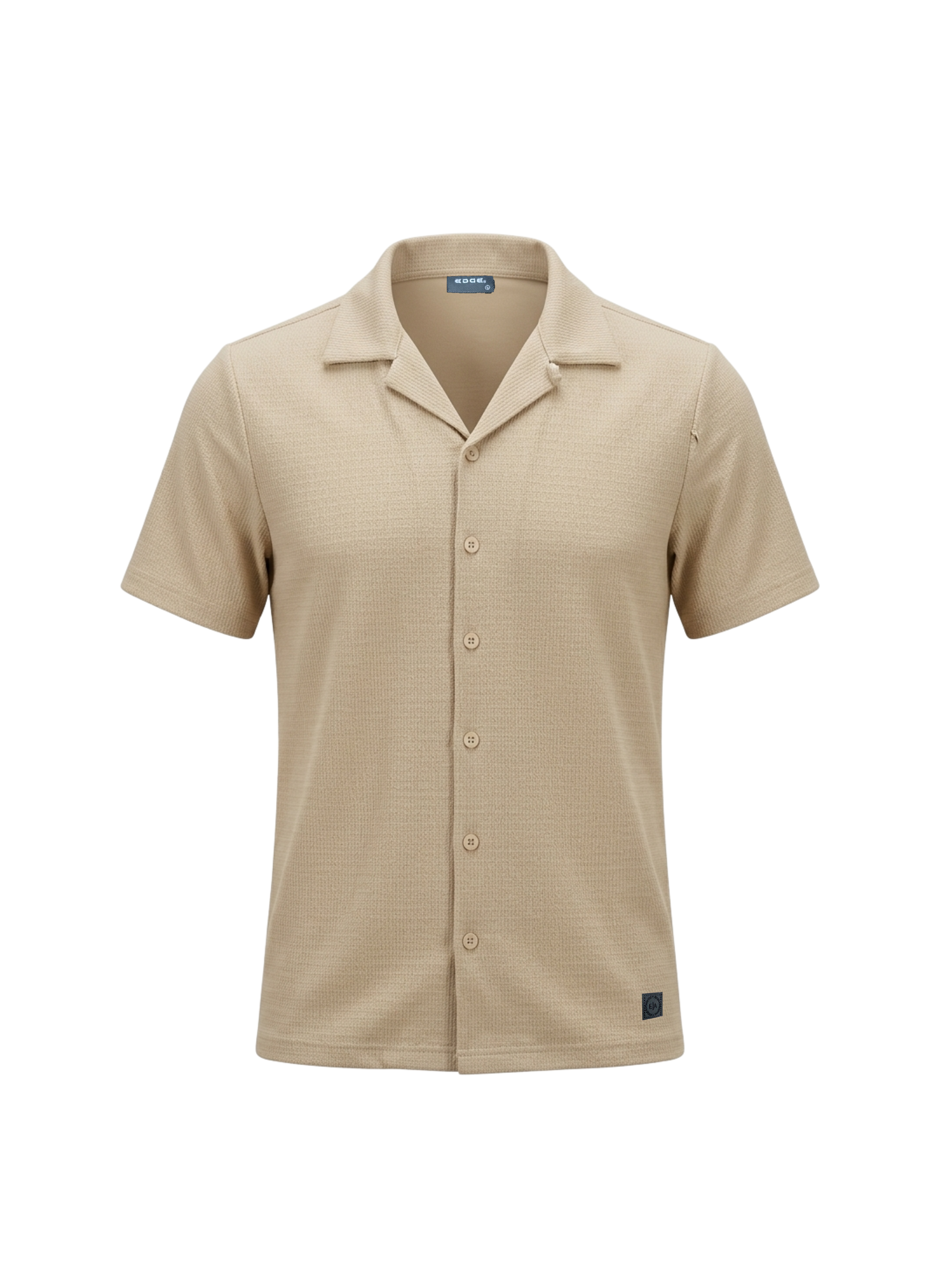 Beige short-sleeve shirt with collar on a white background