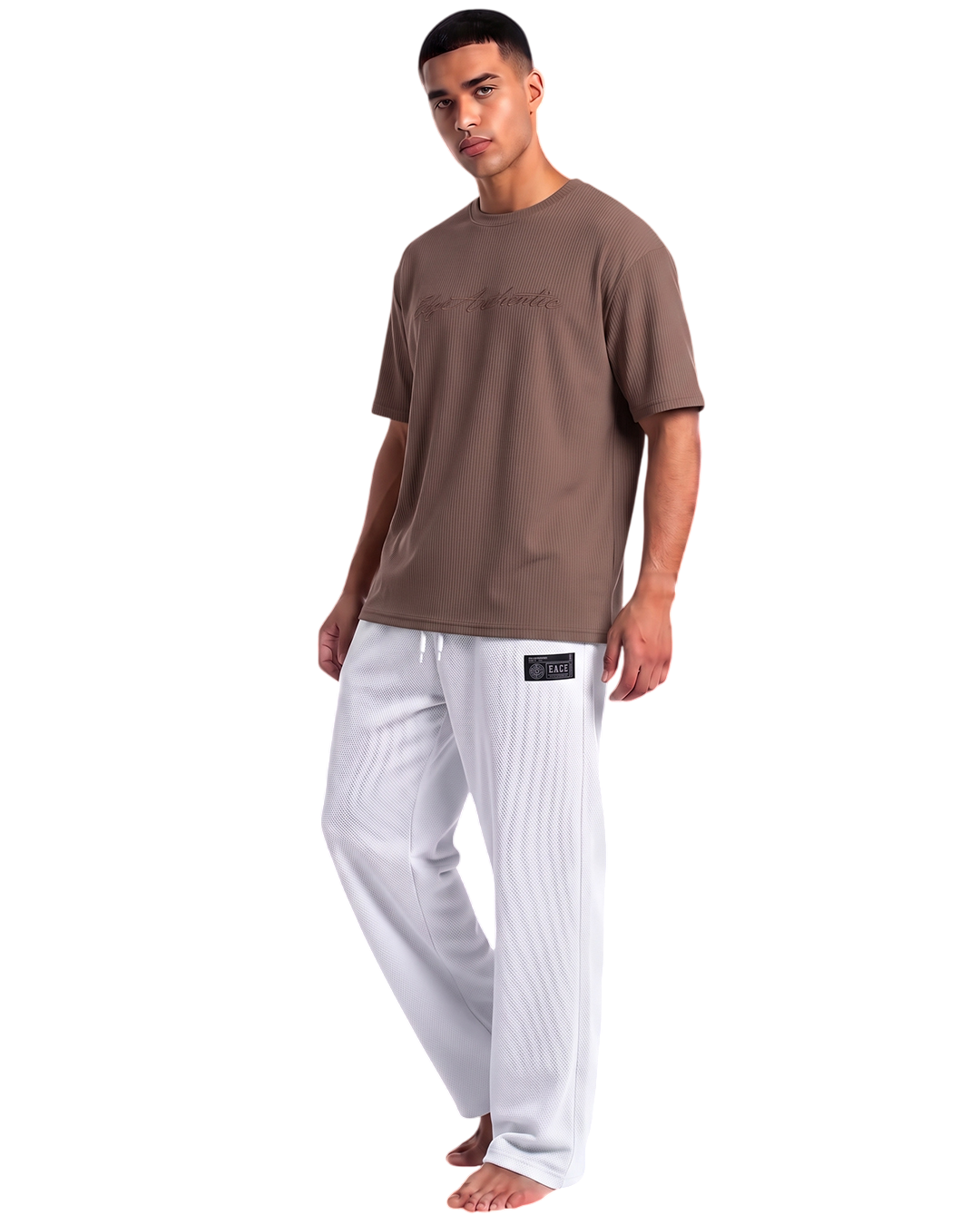 Edge Textured Men's Relax-fit White Sweatpants - 53942