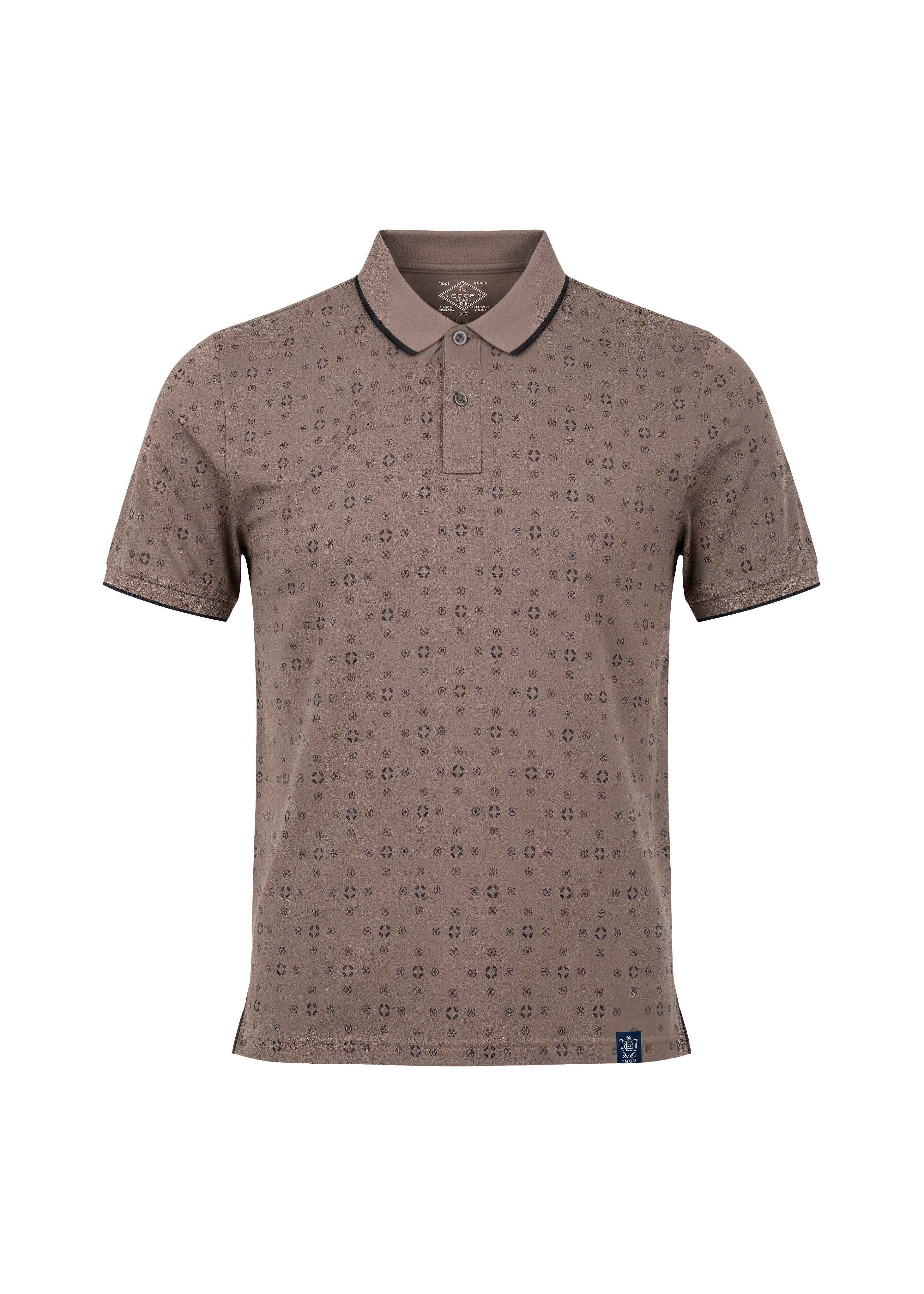 Brown patterned polo shirt on a white background