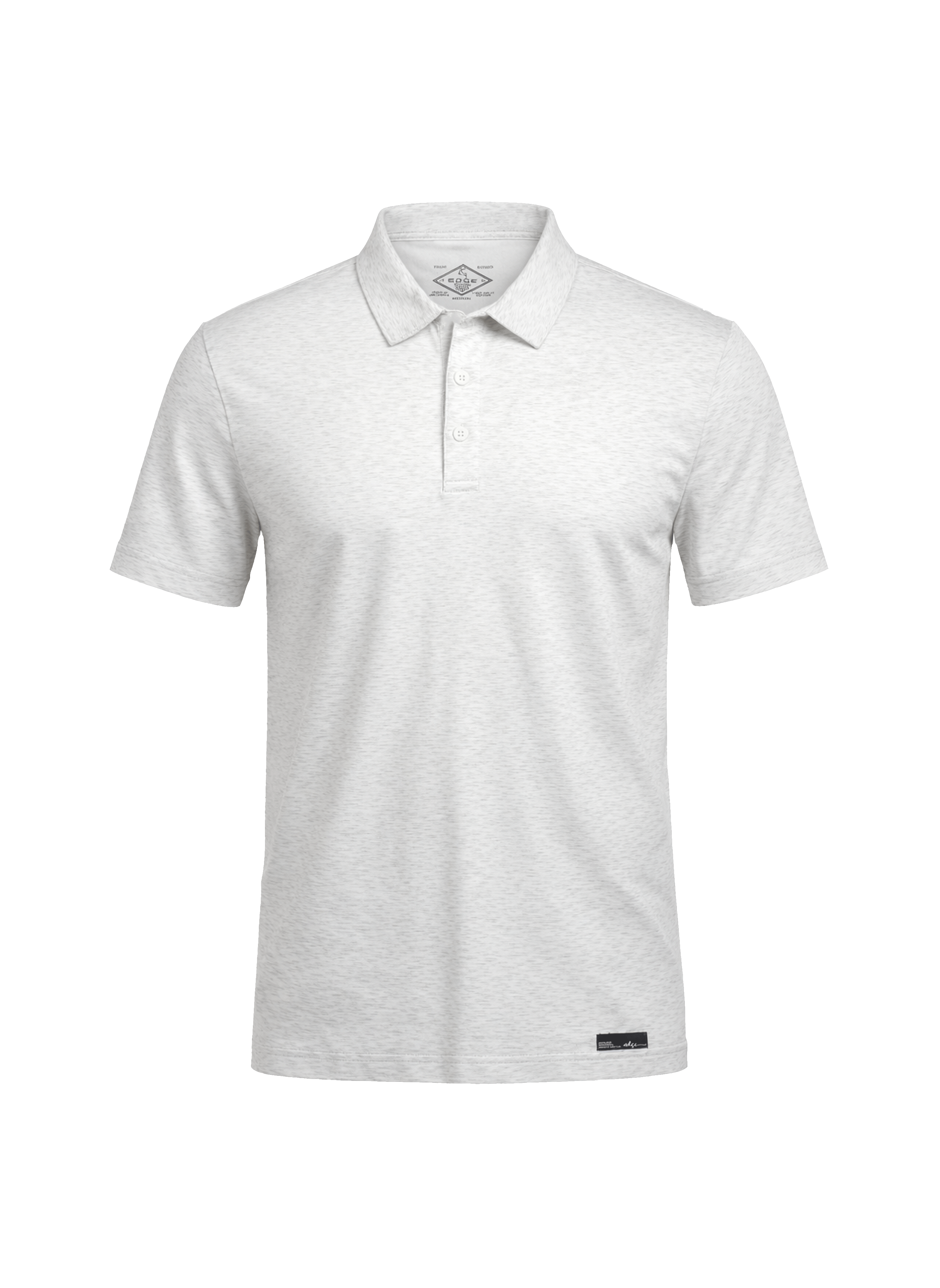 White polo shirt with a brand logo on a white background