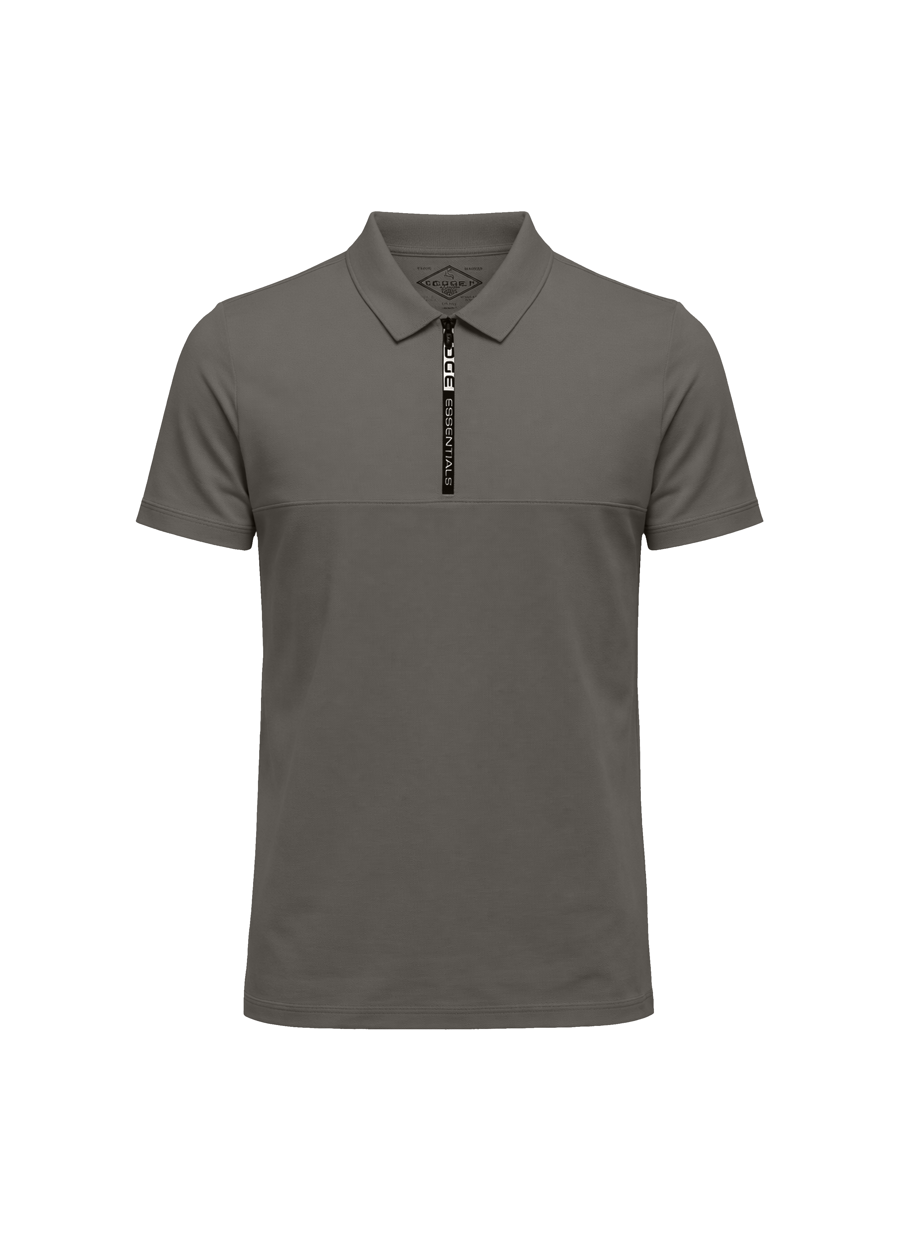 Gray polo shirt with a zipper on a white background