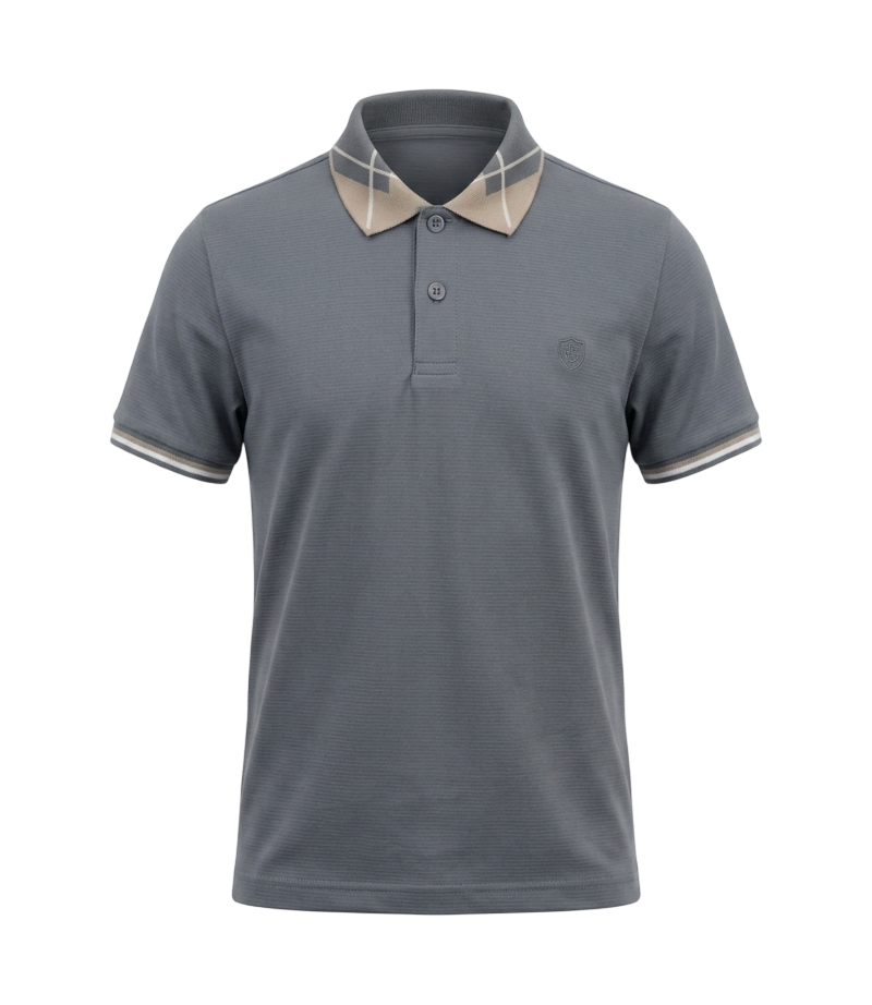 EDGE Jacquard Collar Kids Solid Color Polo Shirt - 33815