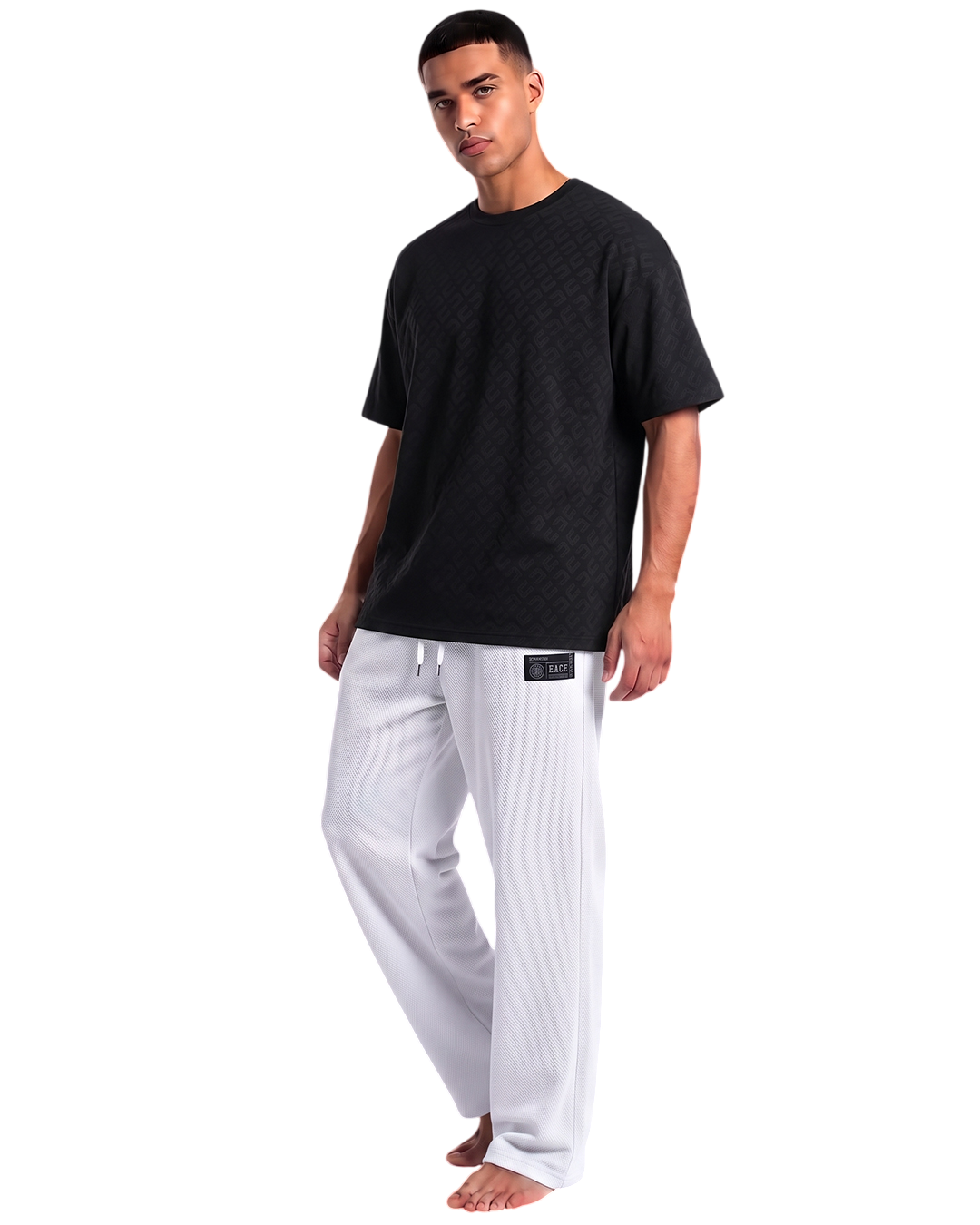 Edge Textured Men's Relax-fit White Sweatpants - 53942