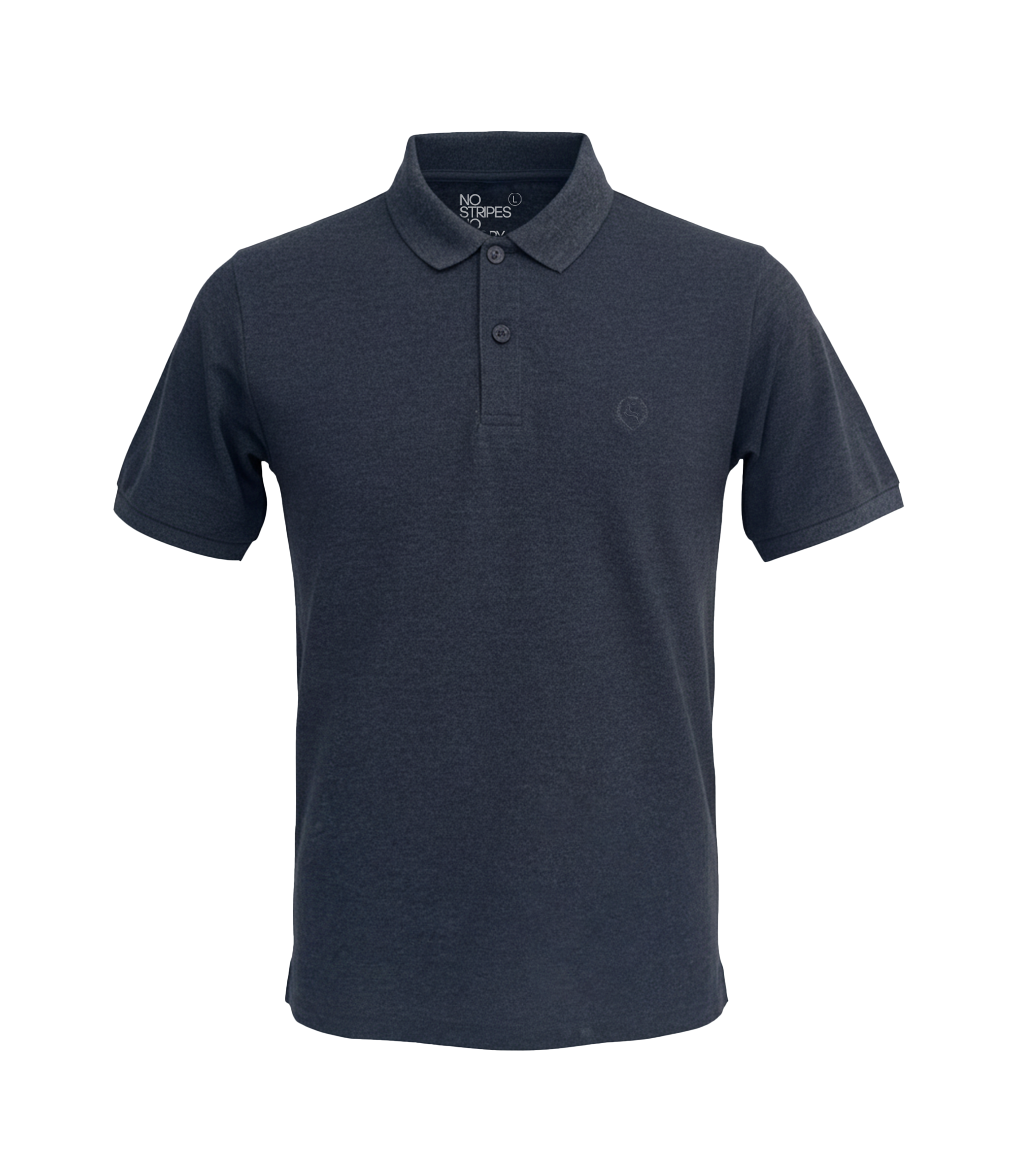 Navy blue polo shirt on a white background