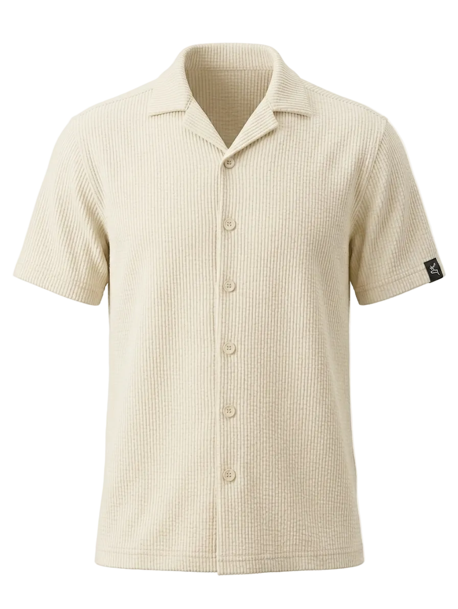 EDGE Cuban Collar Textured Solid Color Polo Shirt - 33817