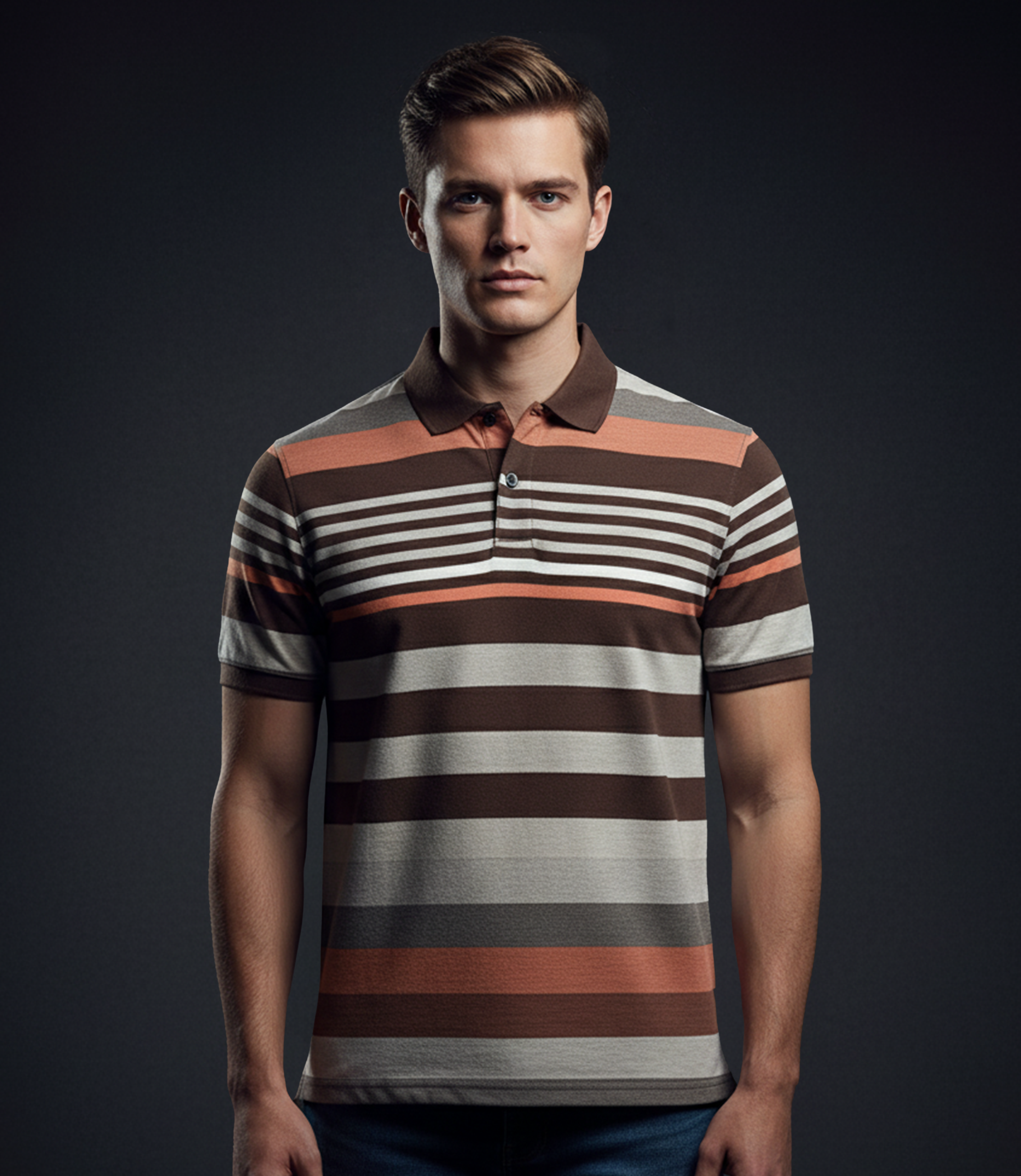 EDGE Double Tipping Collar Men’s Stripe Polo Shirt - 52434