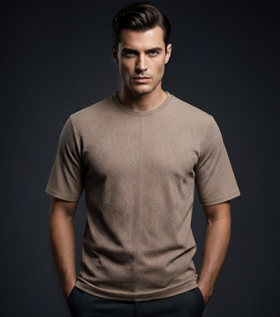 EDGE Crew Neck Men’s Textured Fabric Oversize T-Shirt - 53274