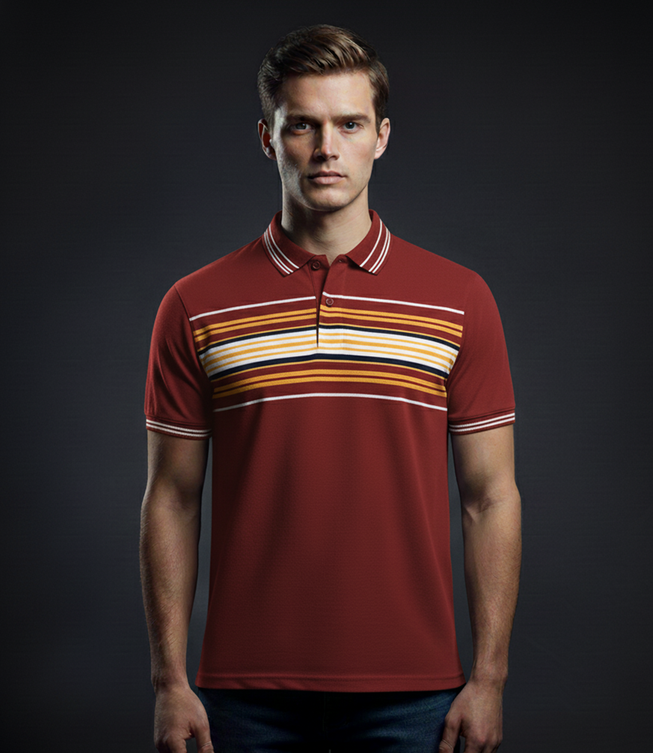 EDGE Tipping Collar Men’s Stripe Polo Shirt - 52757