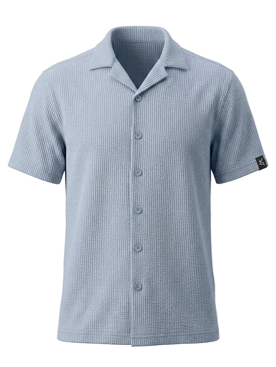 EDGE Cuban Collar Textured Solid Color Polo Shirt - 33817