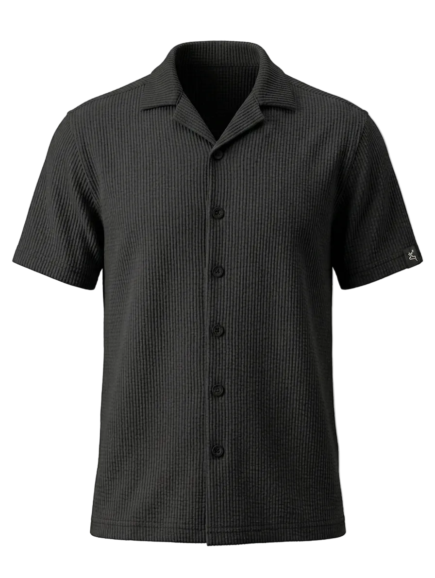 EDGE Cuban Collar Textured Solid Color Polo Shirt - 33817