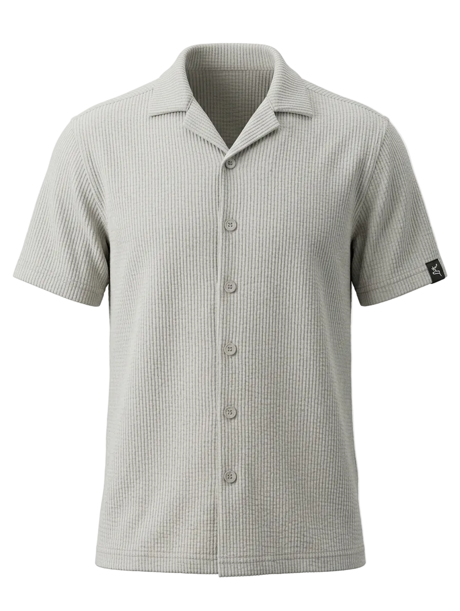 EDGE Cuban Collar Textured Solid Color Polo Shirt - 33817