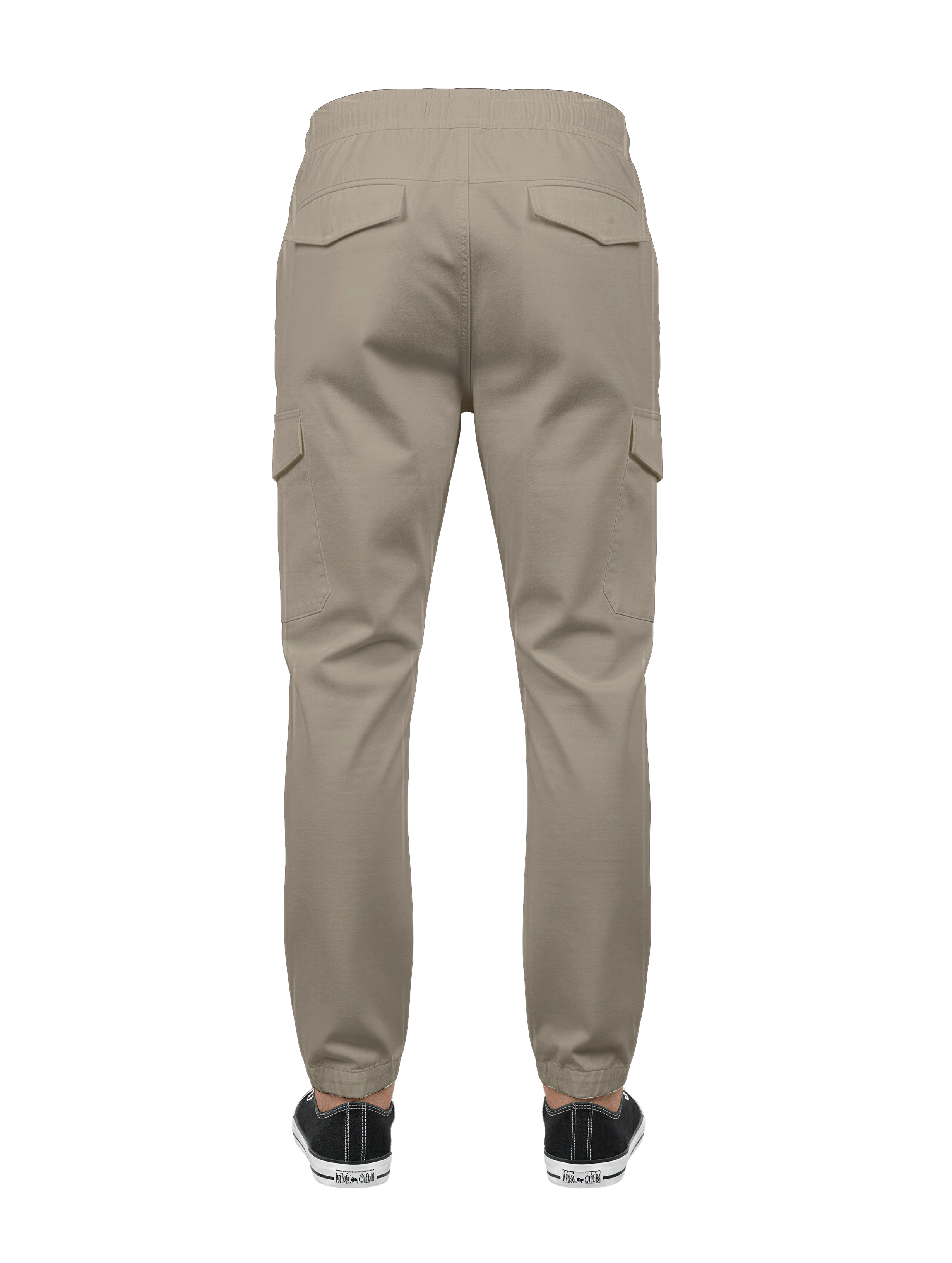 Beige cargo pants on a white background